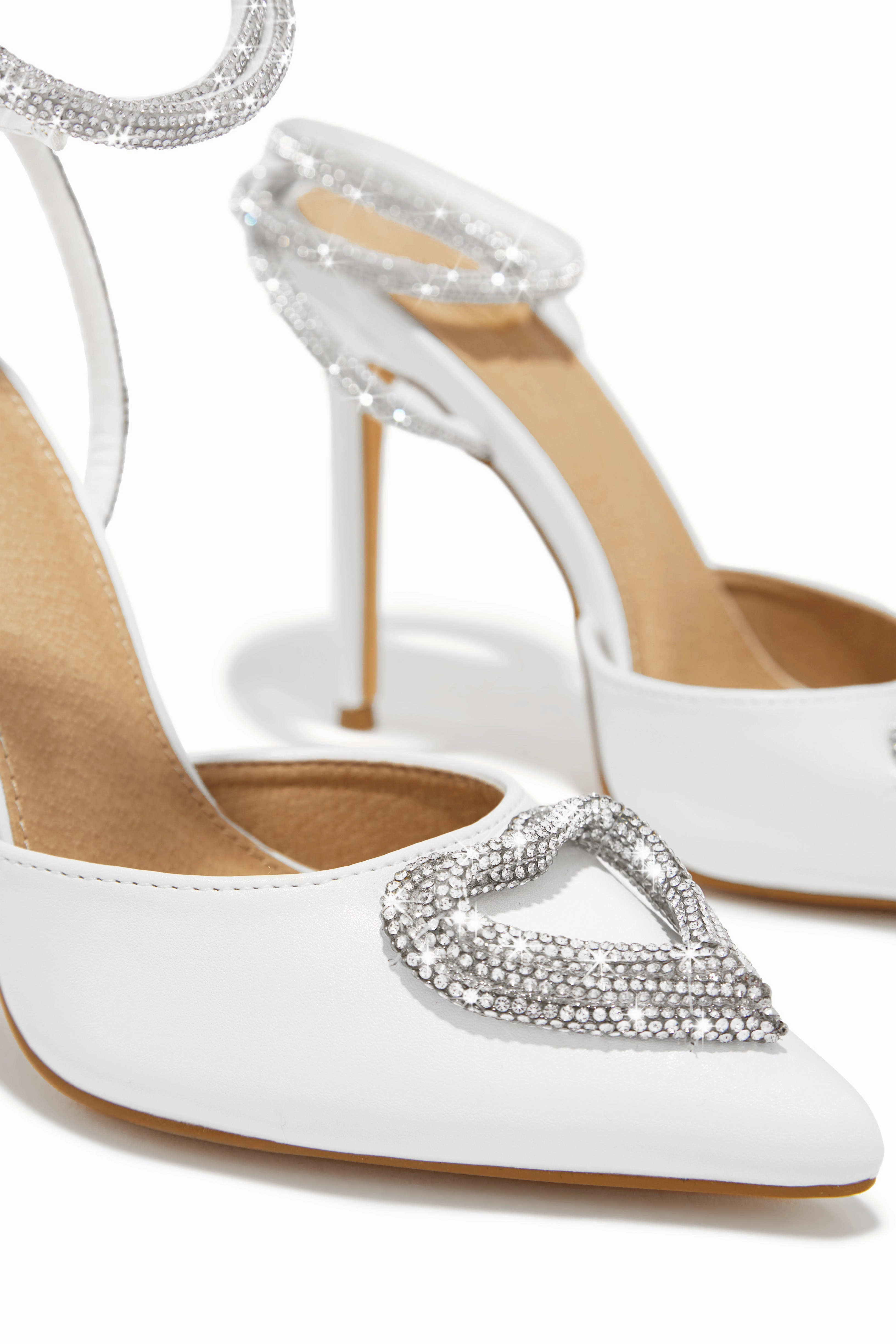 All For Love Heart Embellished High Heels - White