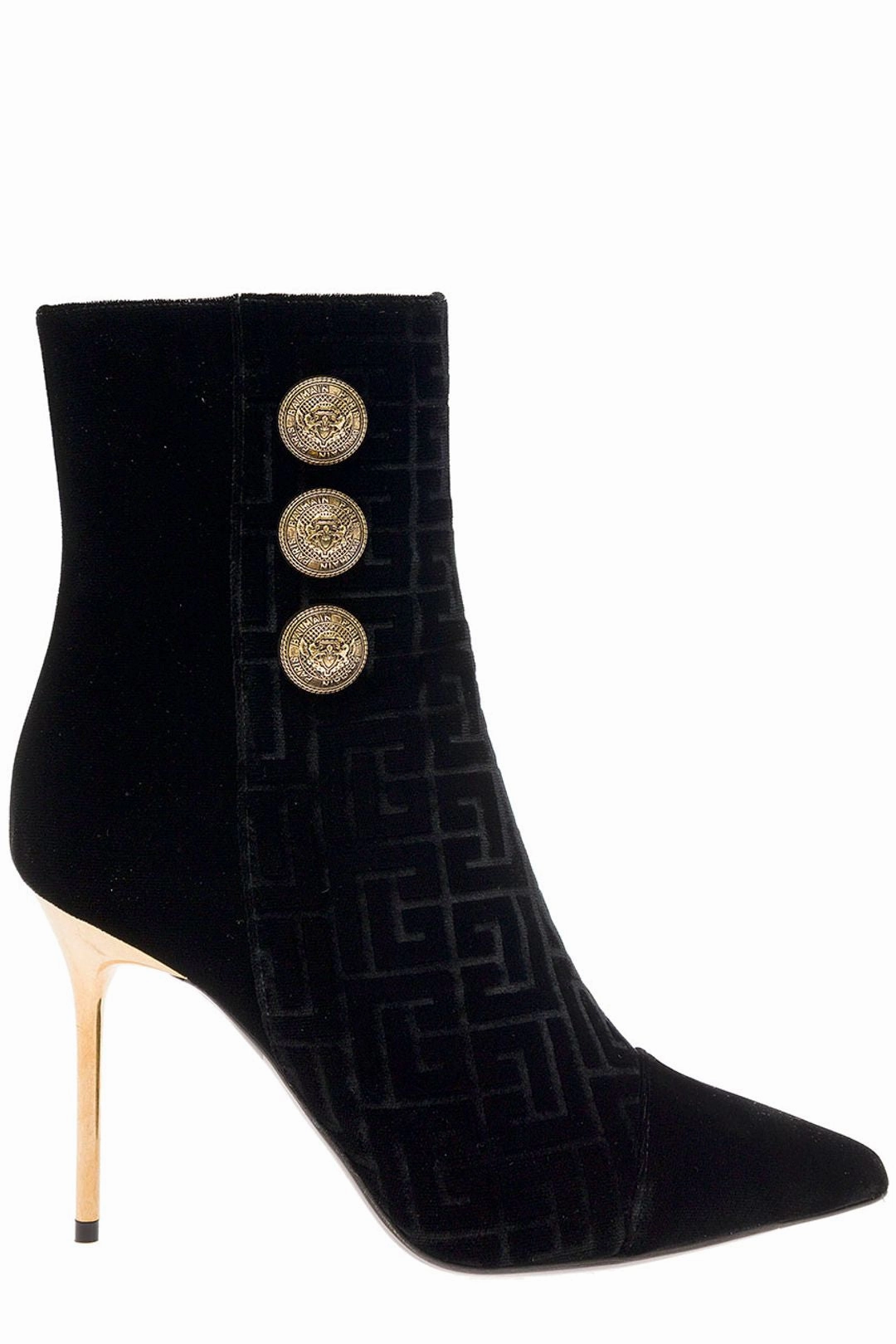 Balmain Button Embellished Velvet Boots