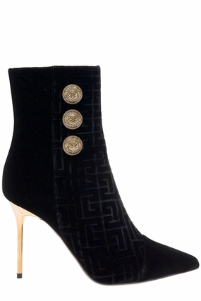 Balmain Button Embellished Velvet Boots