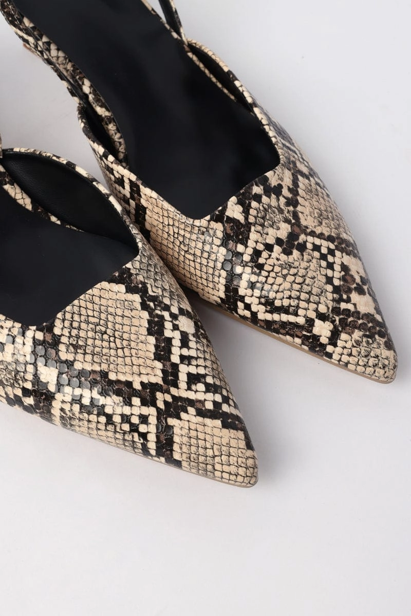 Beige Animal Print Slingback Kitten Heeled Shoes