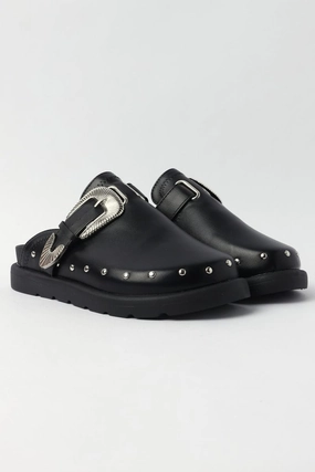Black Buckled Detail Mule Clogs