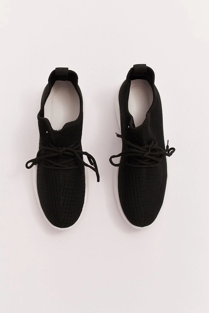 Black Knit Breathable Lace Up Trainers Sneakers
