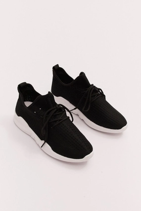 Black Knit Breathable Lace Up Trainers Sneakers