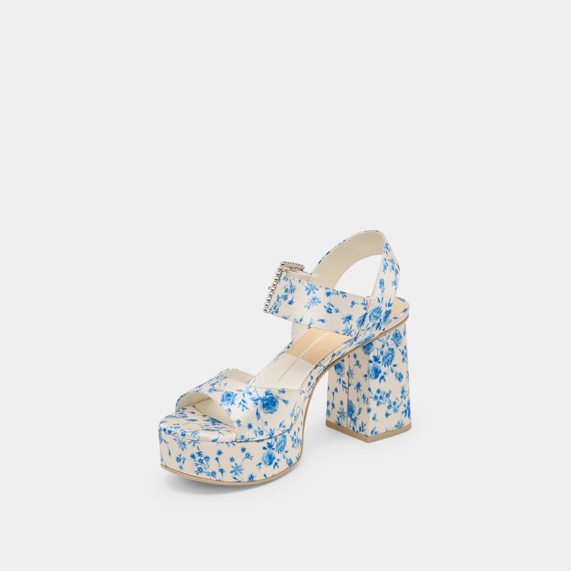 BOBBY PEARL HEELS BLUE FLORAL SATIN