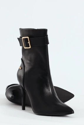 Boss 20 Buckle Stiletto Ankle Boot - Black