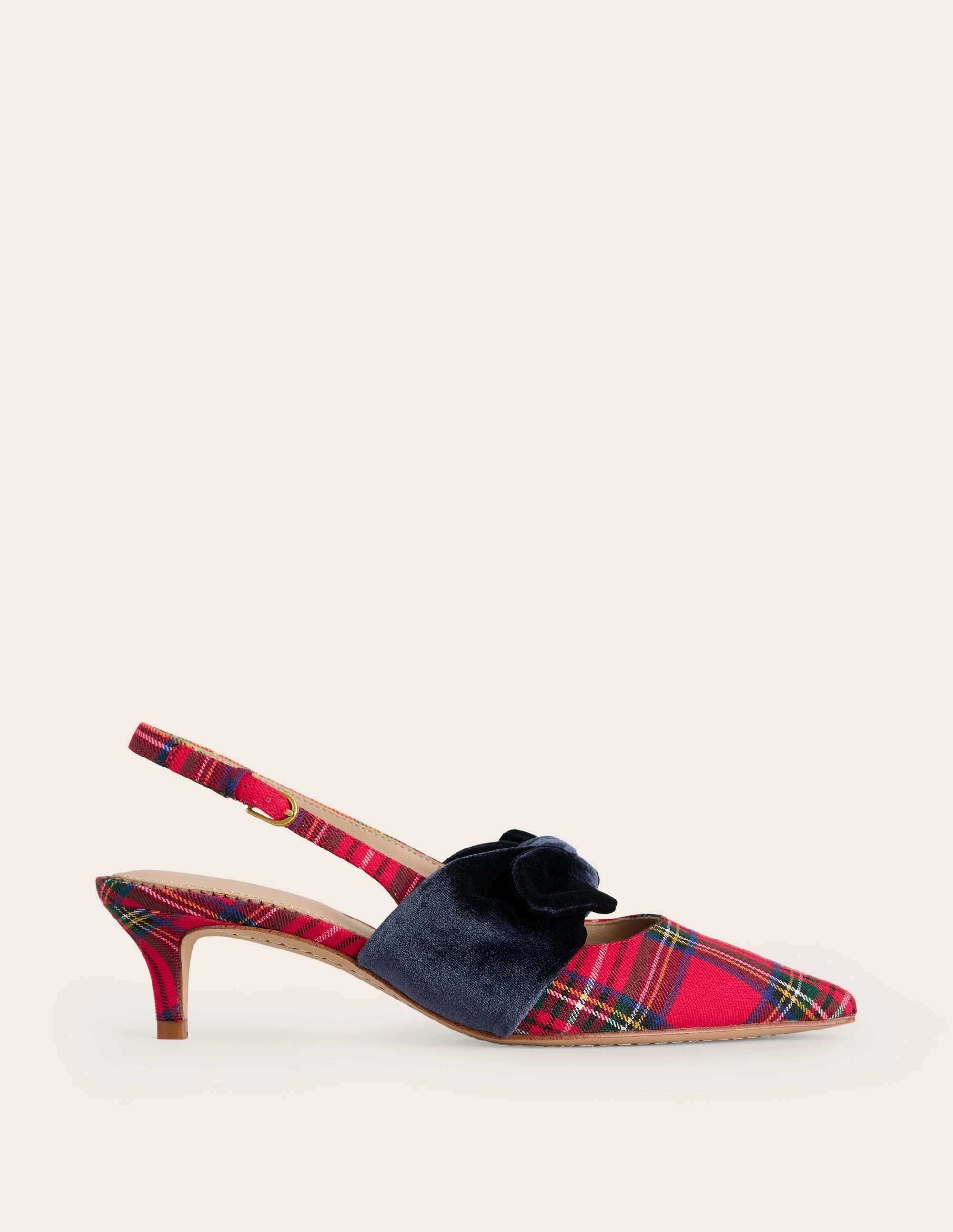 Bow Kitten Heels-Red and Blue Check