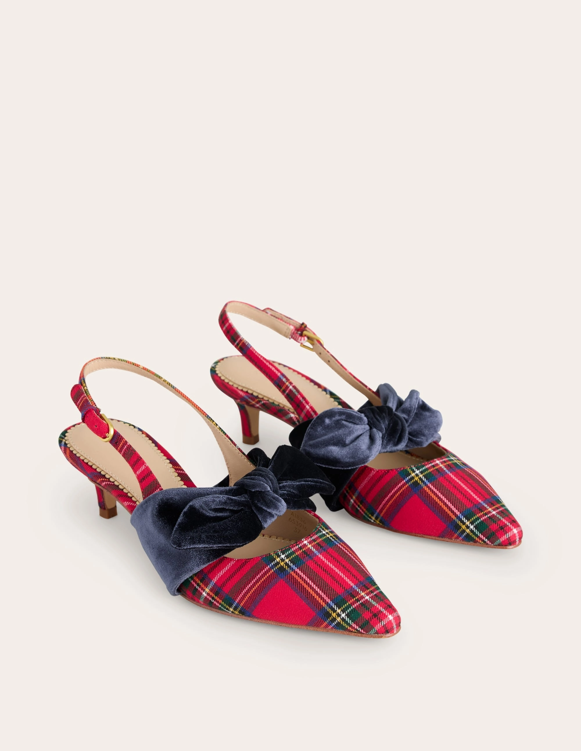 Bow Kitten Heels-Red and Blue Check