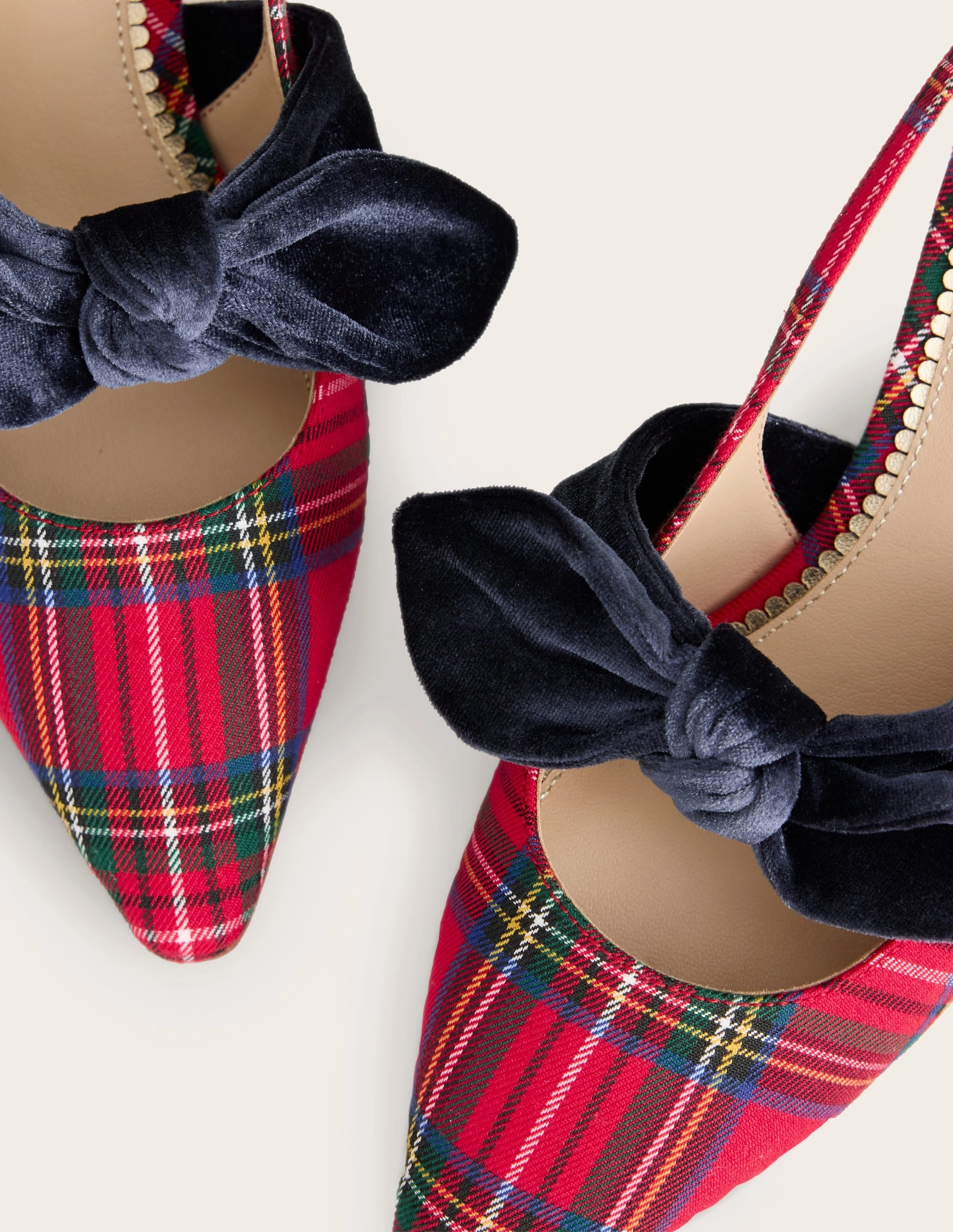 Bow Kitten Heels-Red and Blue Check