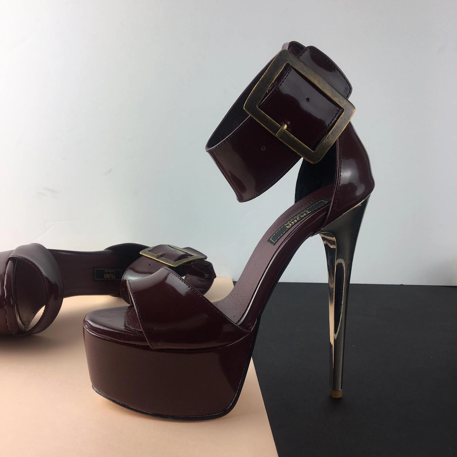 Burgundy Patent Big Belted Platforms
