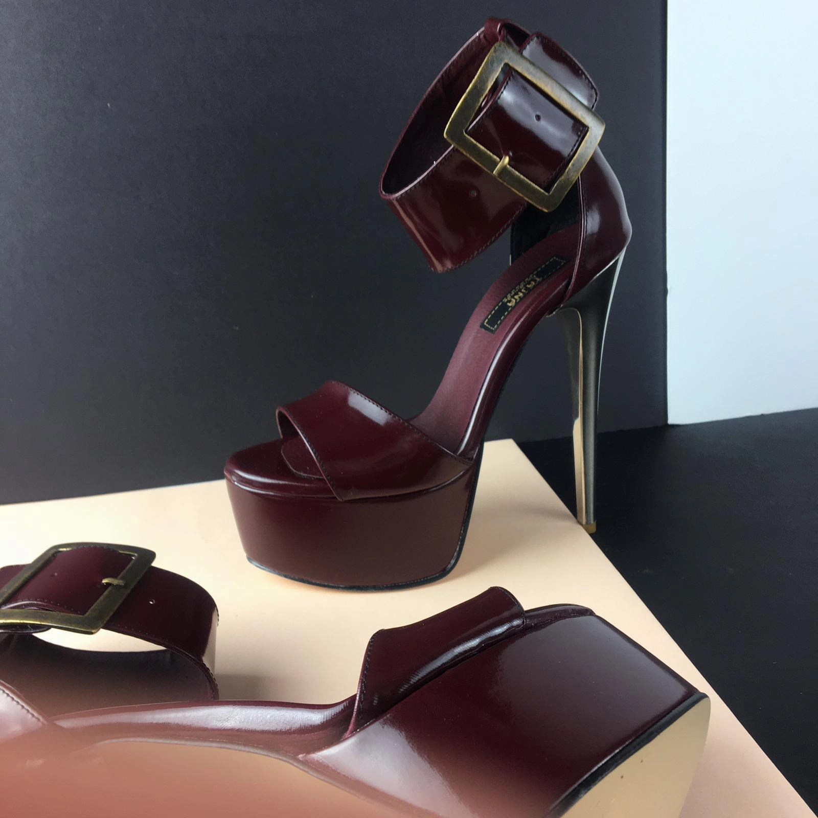 Burgundy Patent Big Belted Platforms