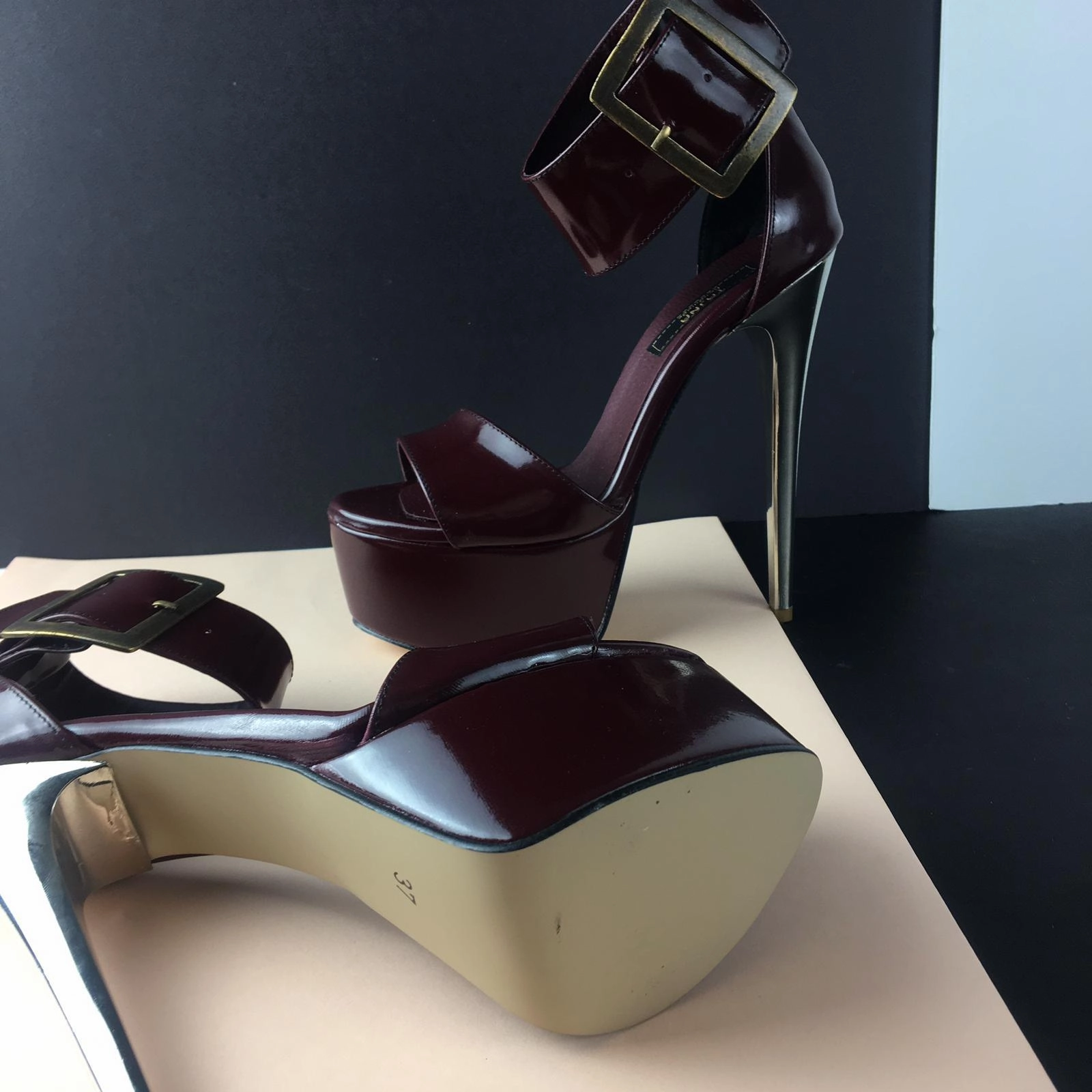 Burgundy Patent Big Belted Platforms