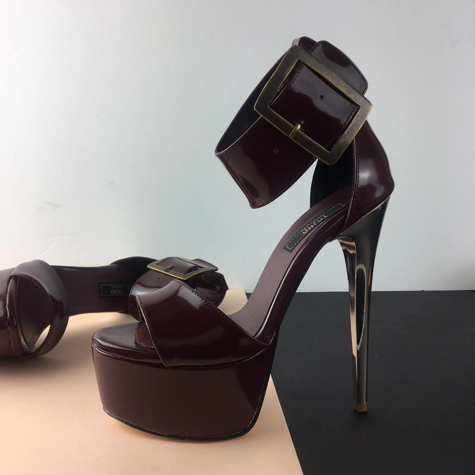 Burgundy Patent Big Belted Platforms
