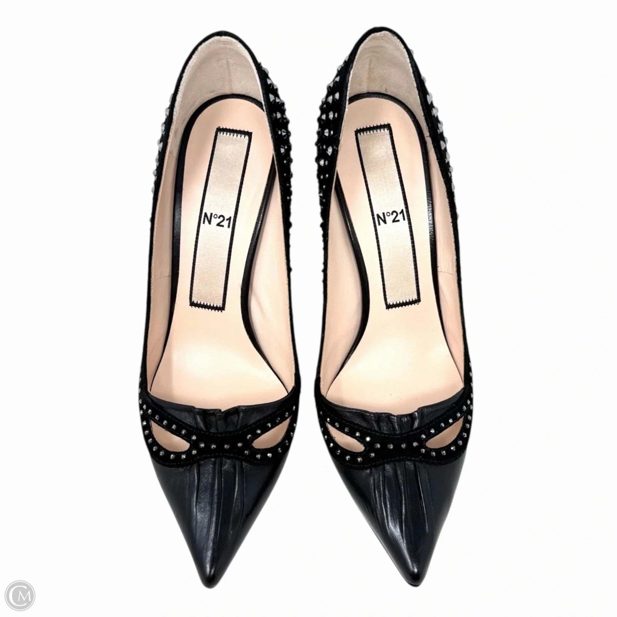 Capretto Camoscio Crystal Embellished Cutout Stiletto Pumps By N° 21 In Black, Size: US 8.5/IT 38.5