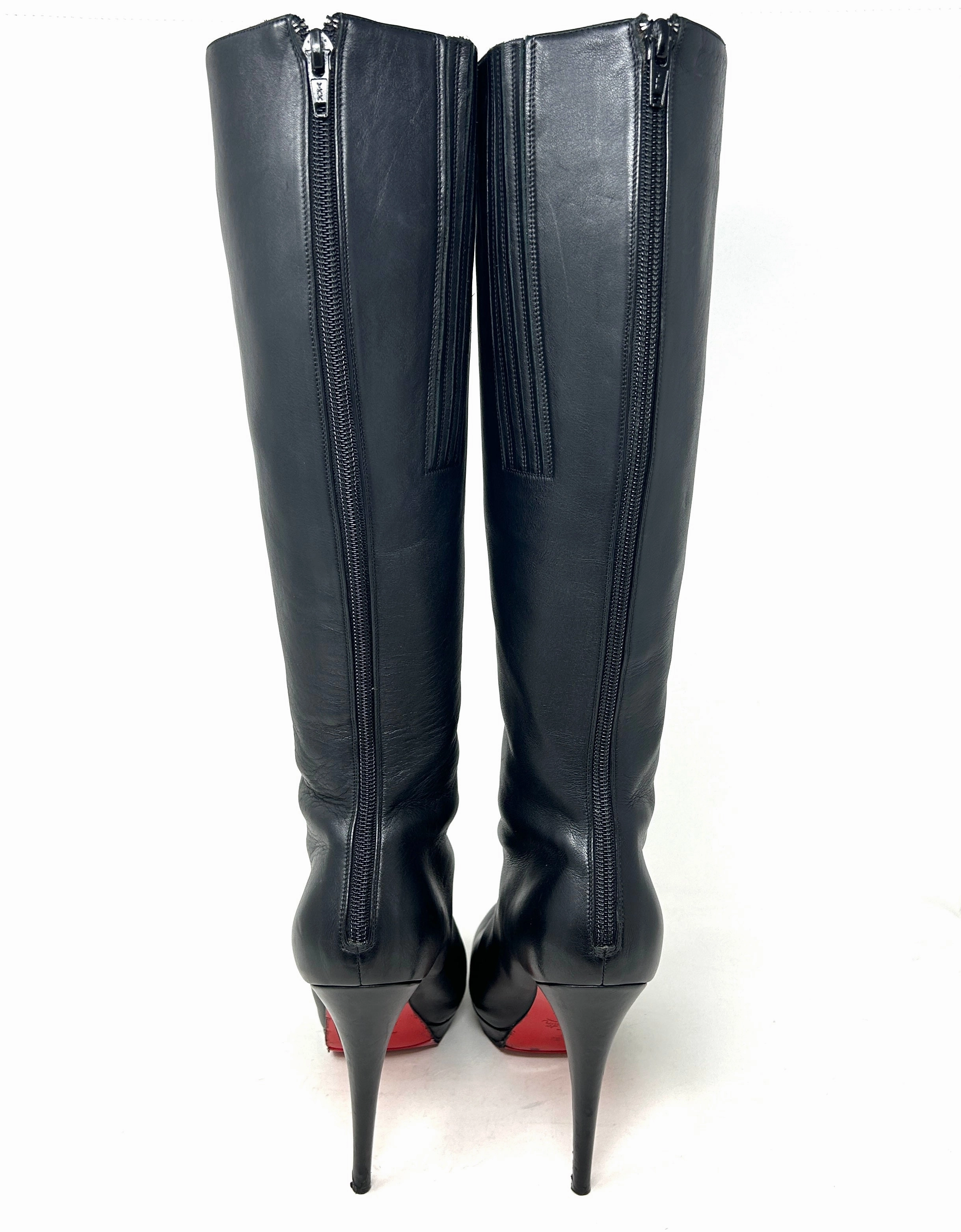Christian Louboutin Alti Botte 120 Black Leather Knee High Platform Boots 38.5 UK 5.5
