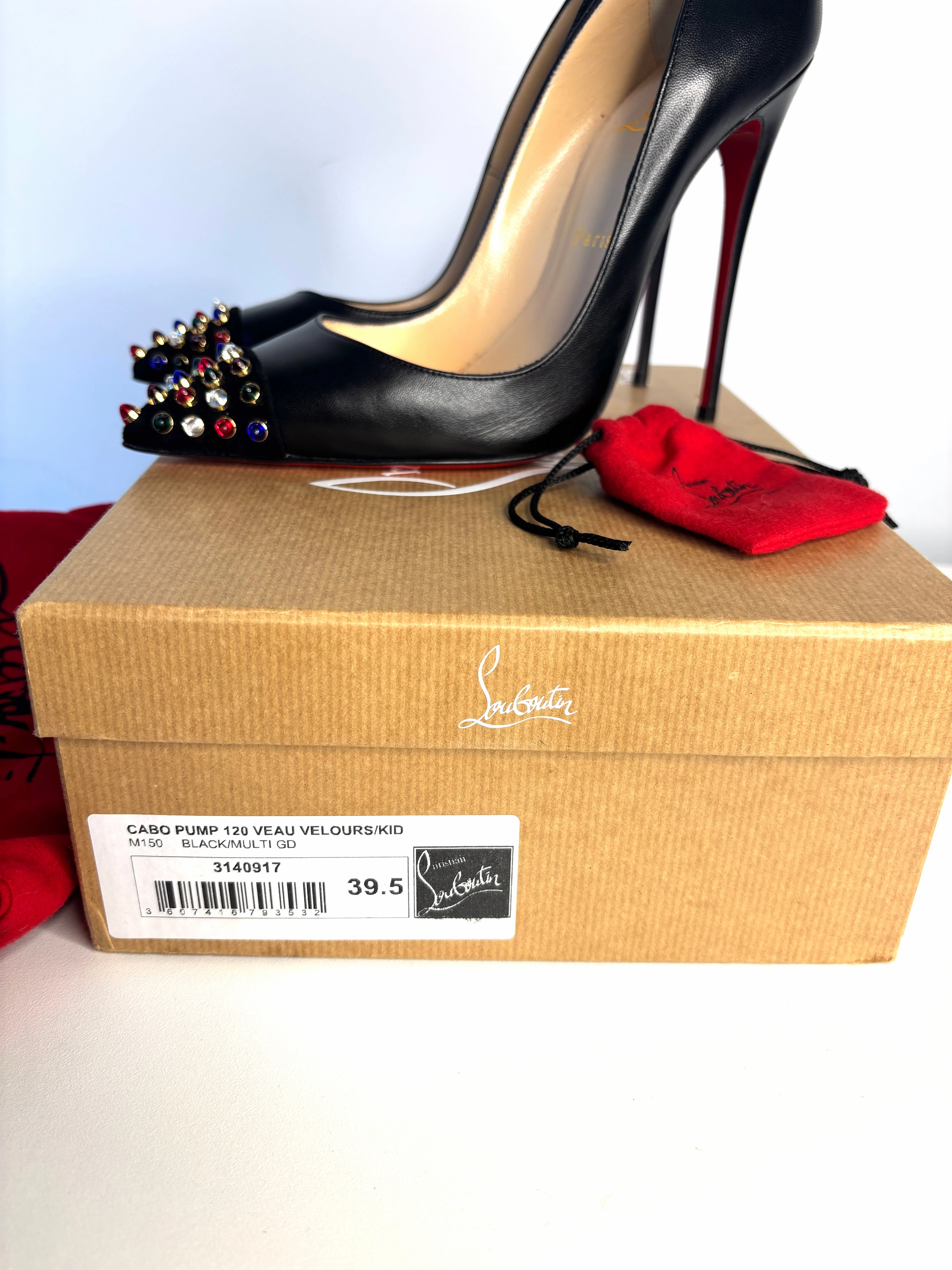 Christian Louboutin Cabo Pump Multi Studs Black Leather Heels 39.5 UK6.5