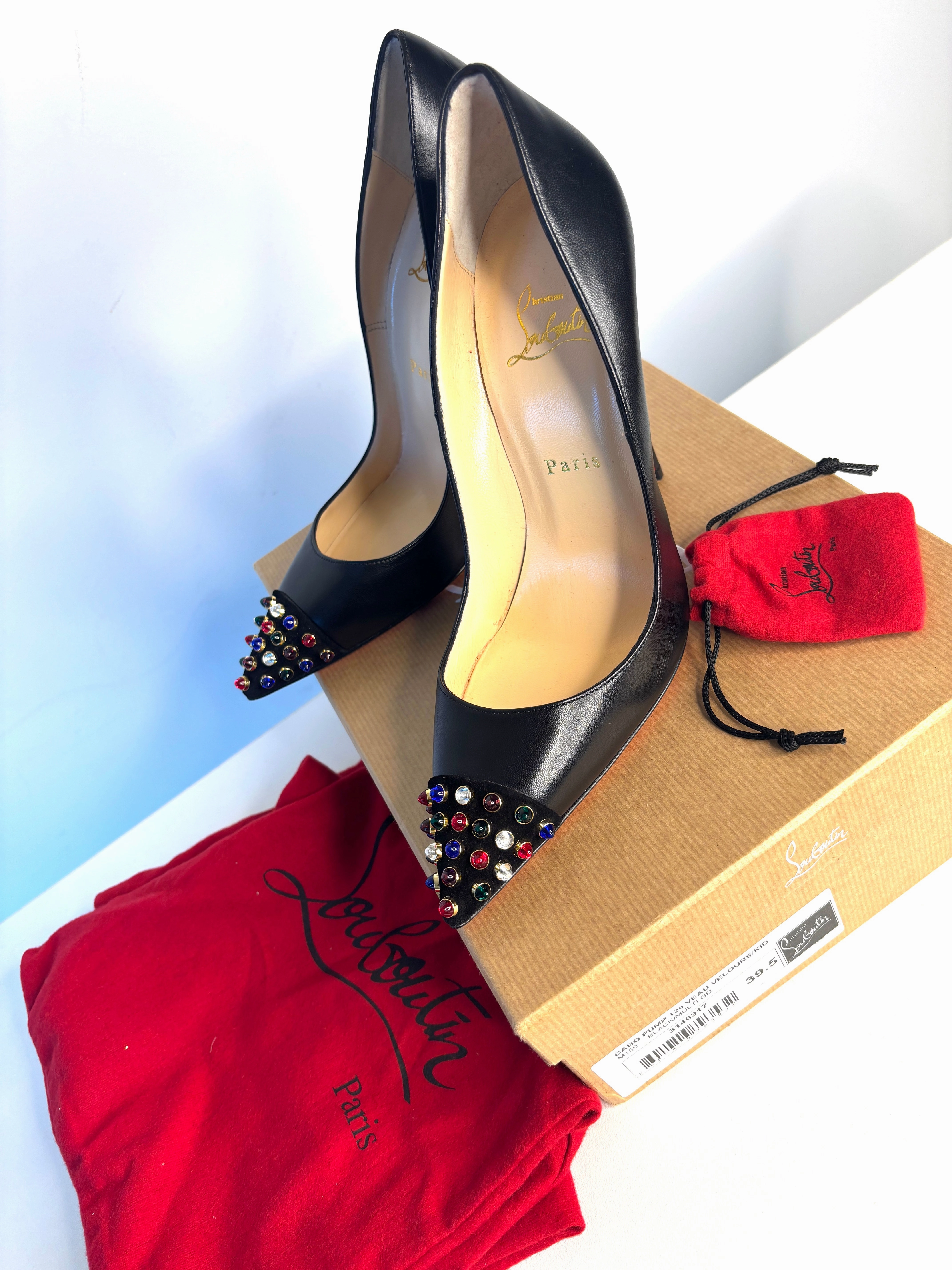 Christian Louboutin Cabo Pump Multi Studs Black Leather Heels 39.5 UK6.5