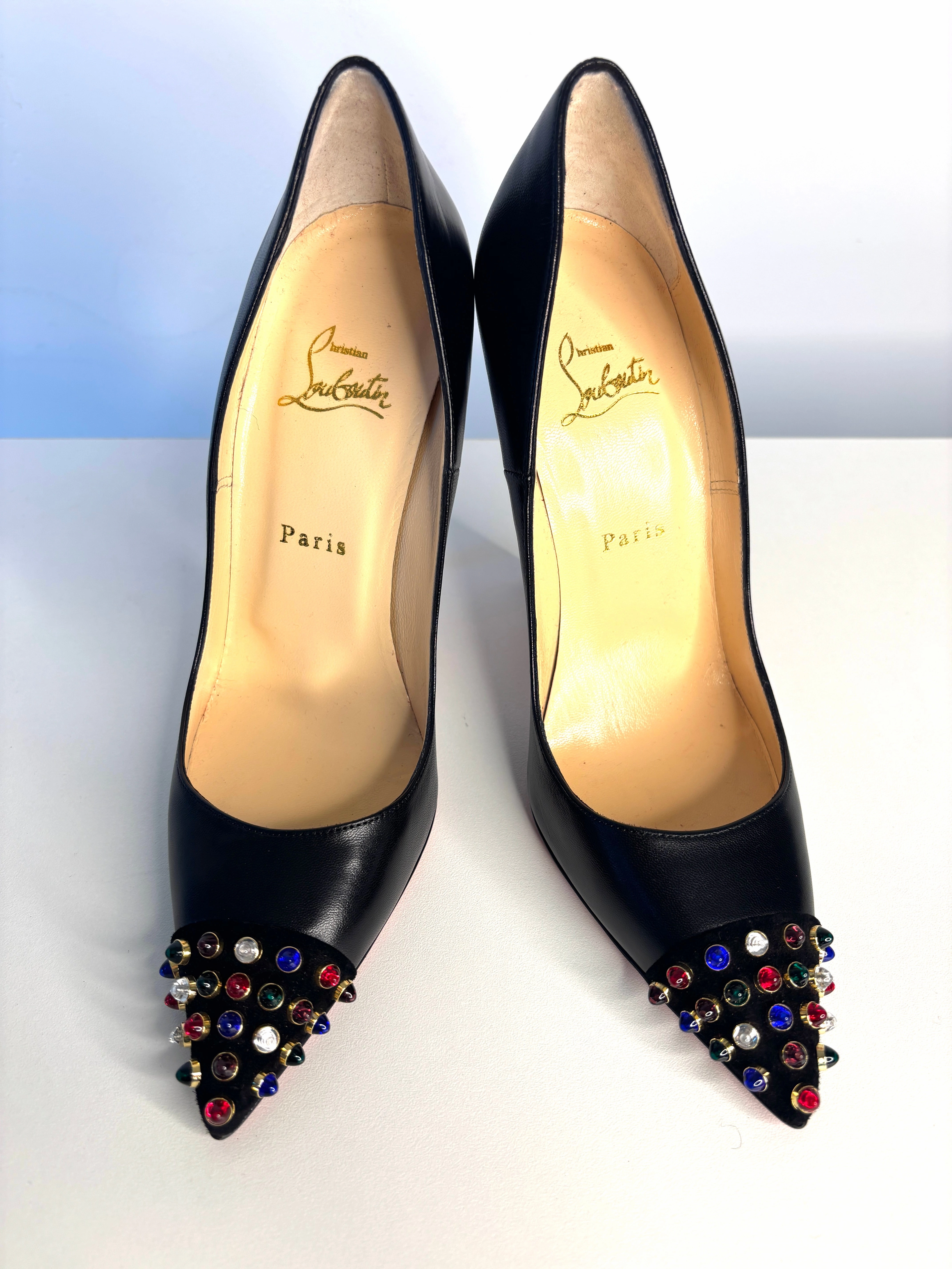 Christian Louboutin Cabo Pump Multi Studs Black Leather Heels 39.5 UK6.5