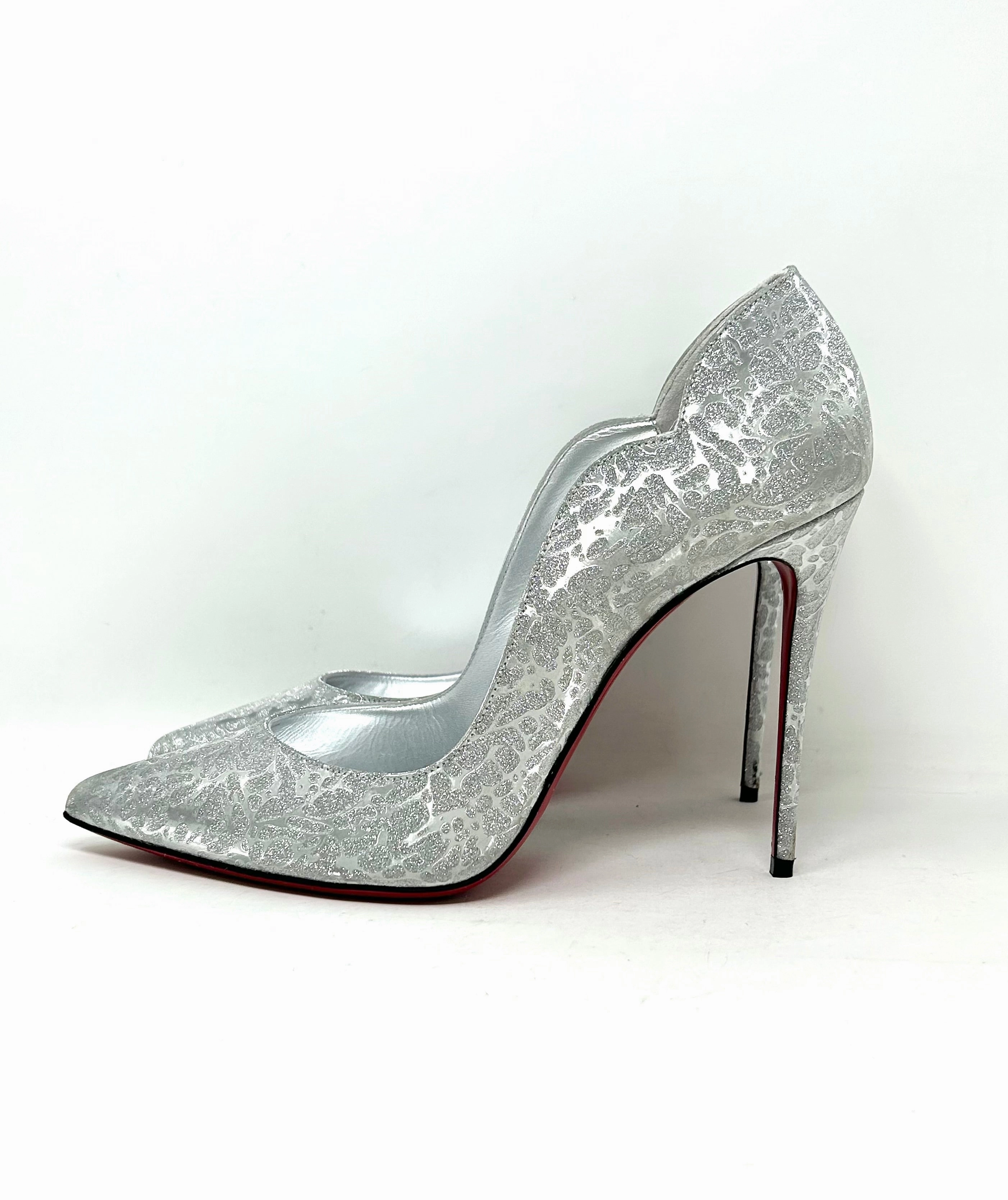 Christian Louboutin Hot Chick 100 Silver Specchio Glitter Pump Heels 40.5 UK 7.5