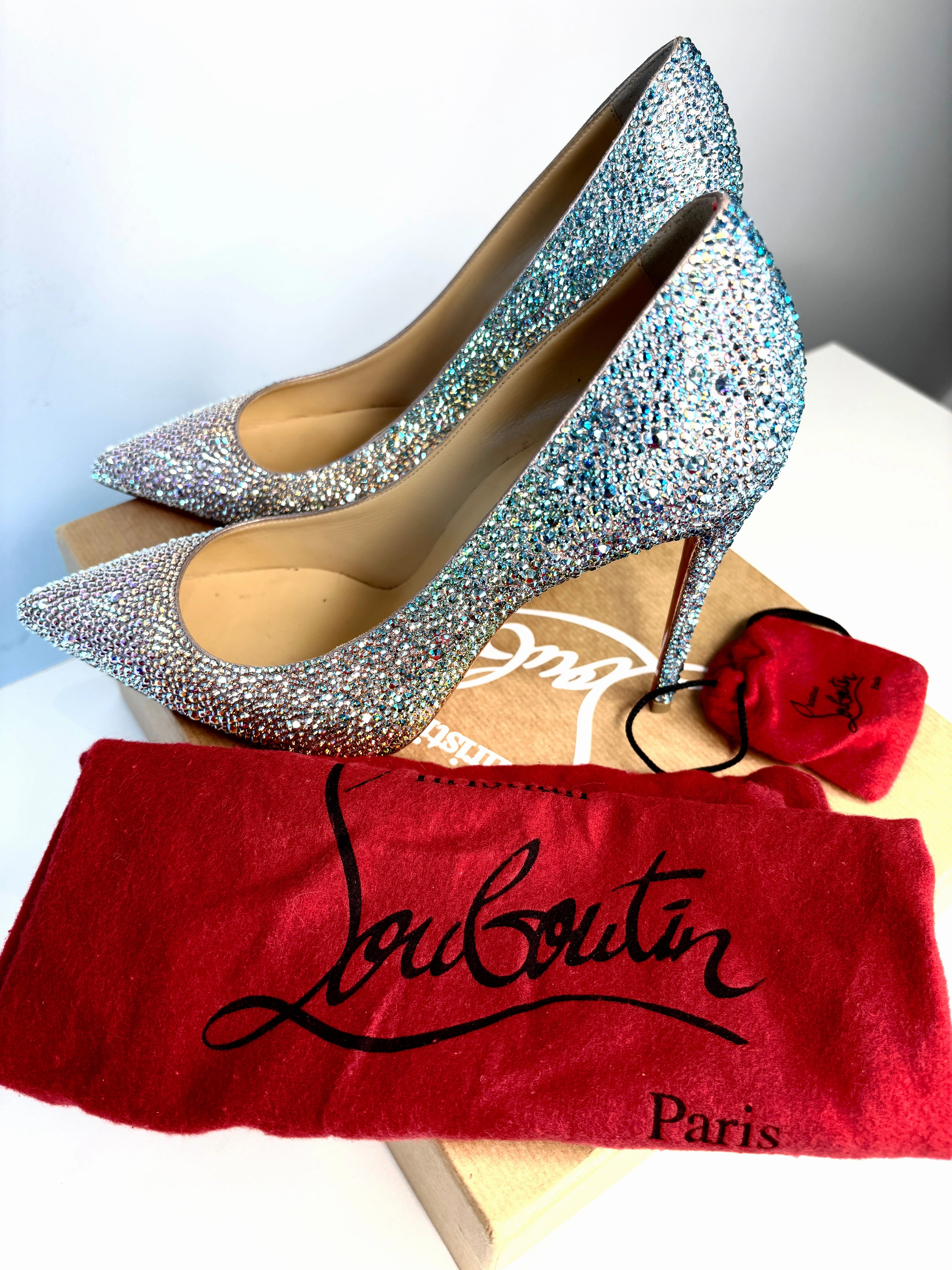 Christian Louboutin Kate Strass Degrade 100 Multi Crystal Heel 38 UK5