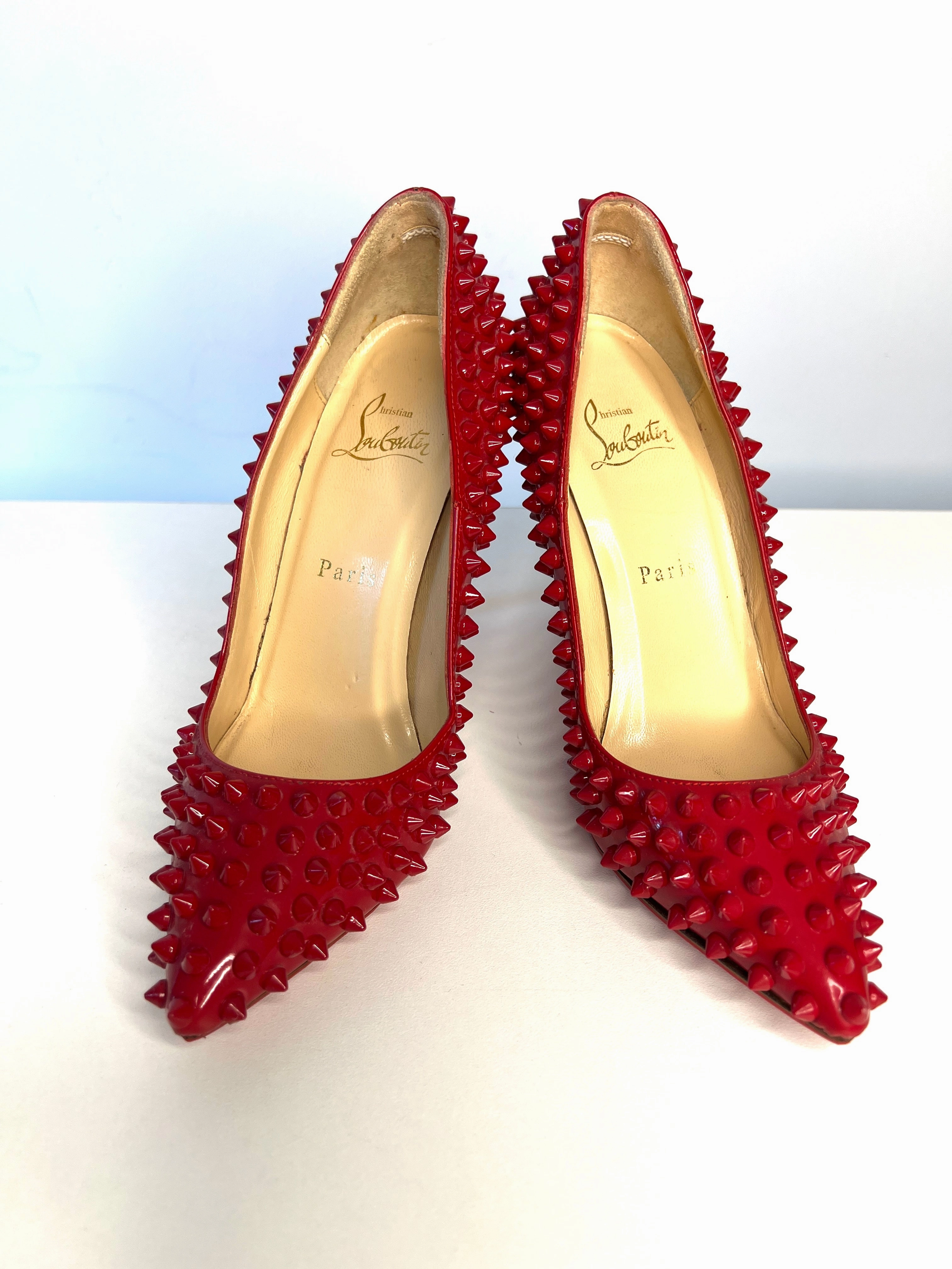 Christian Louboutin Pigalle Spike 100 Red Patent Heels 37 UK4