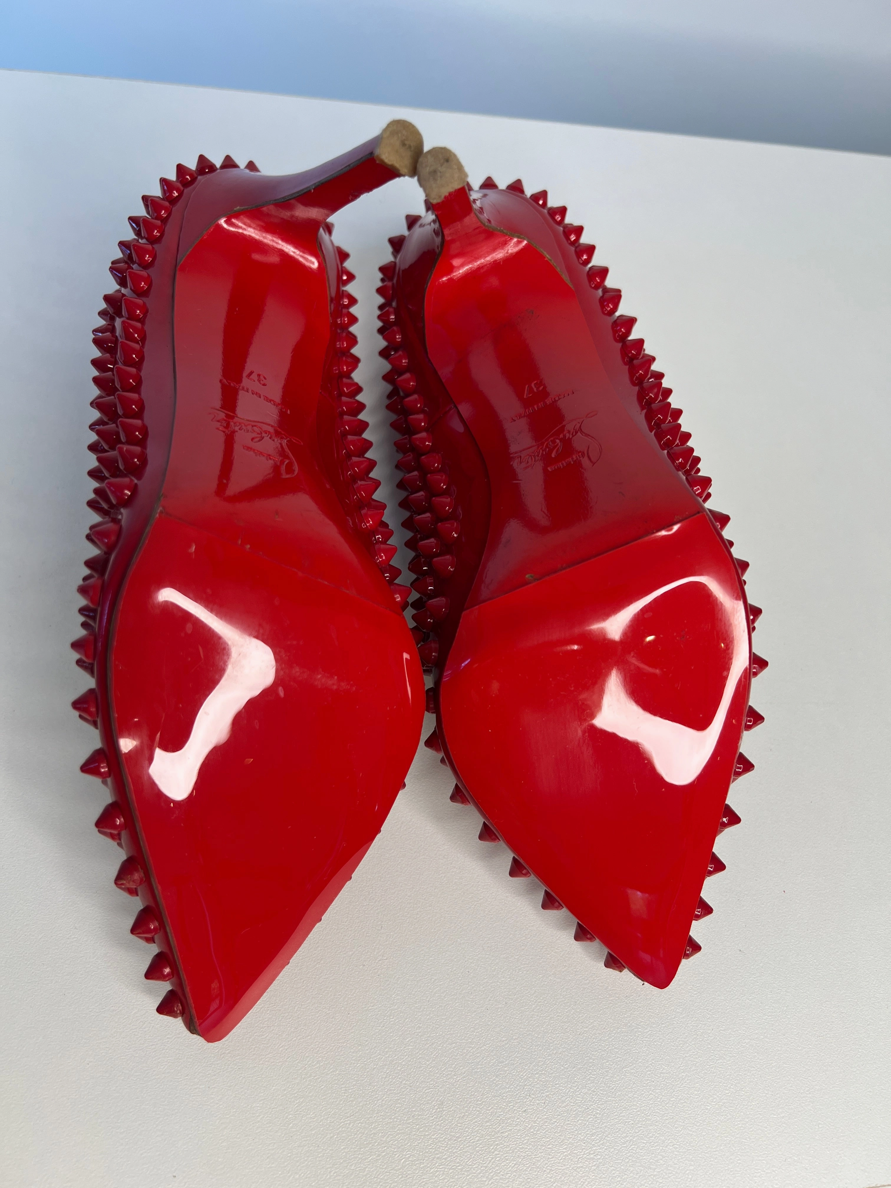 Christian Louboutin Pigalle Spike 100 Red Patent Heels 37 UK4
