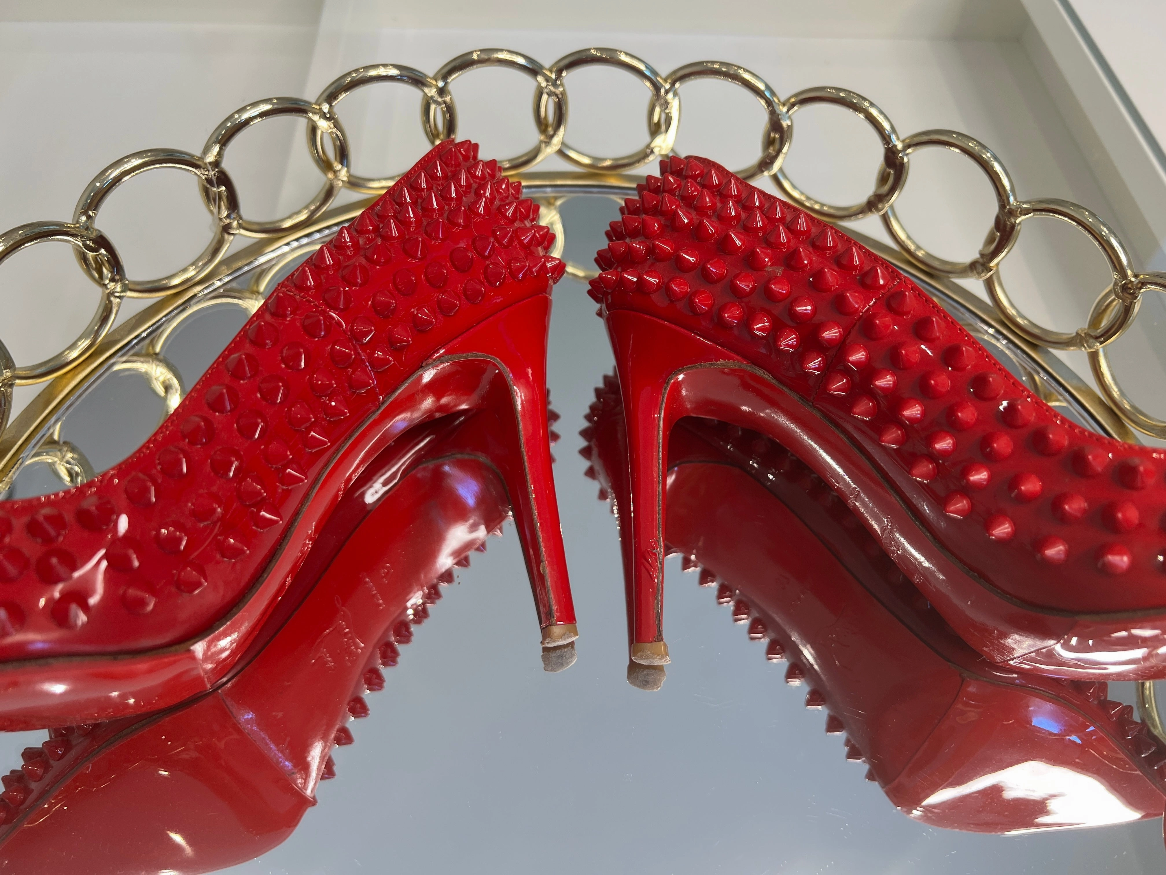 Christian Louboutin Pigalle Spike 100 Red Patent Heels 37 UK4