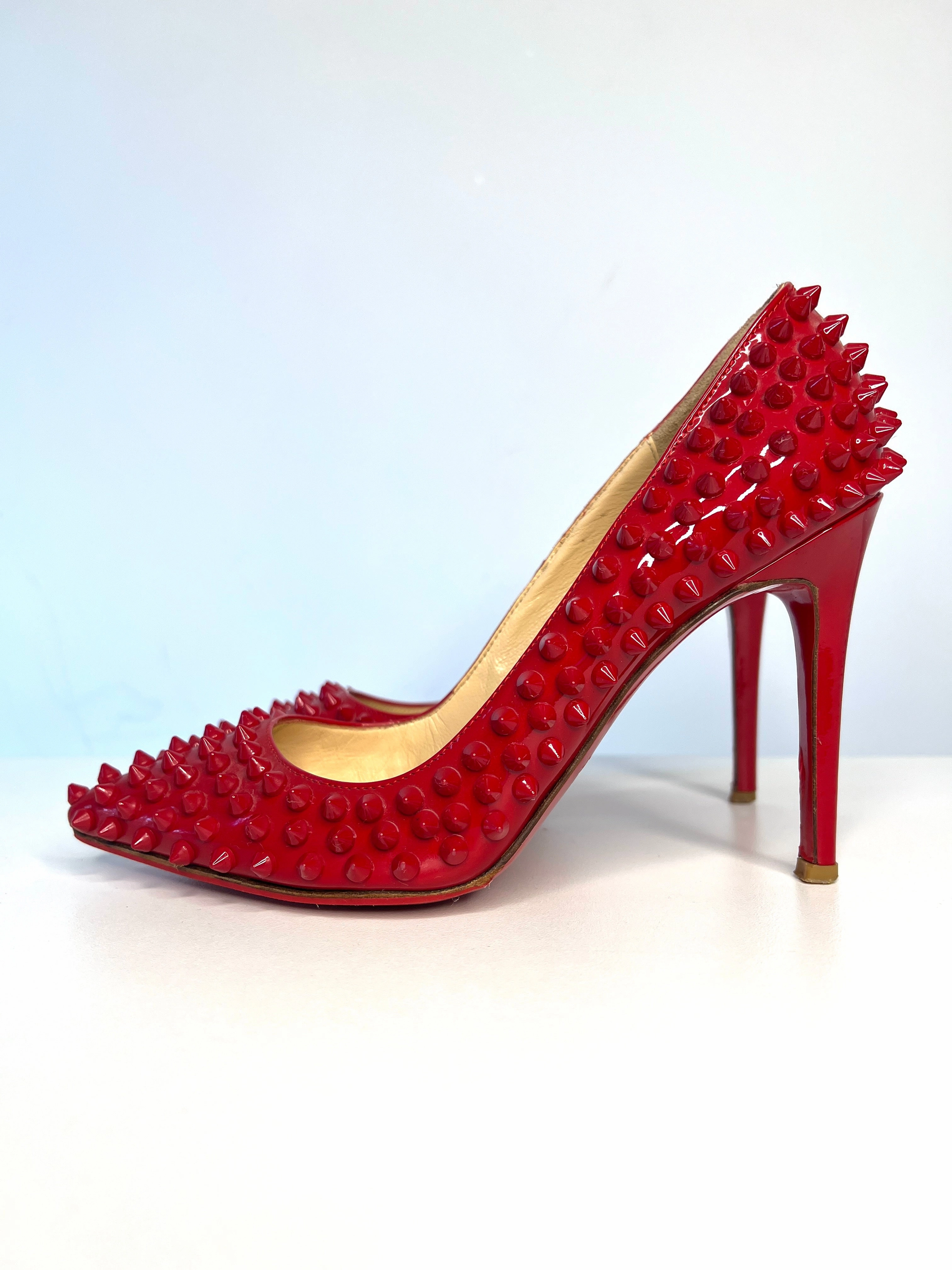Christian Louboutin Pigalle Spike 100 Red Patent Heels 37 UK4