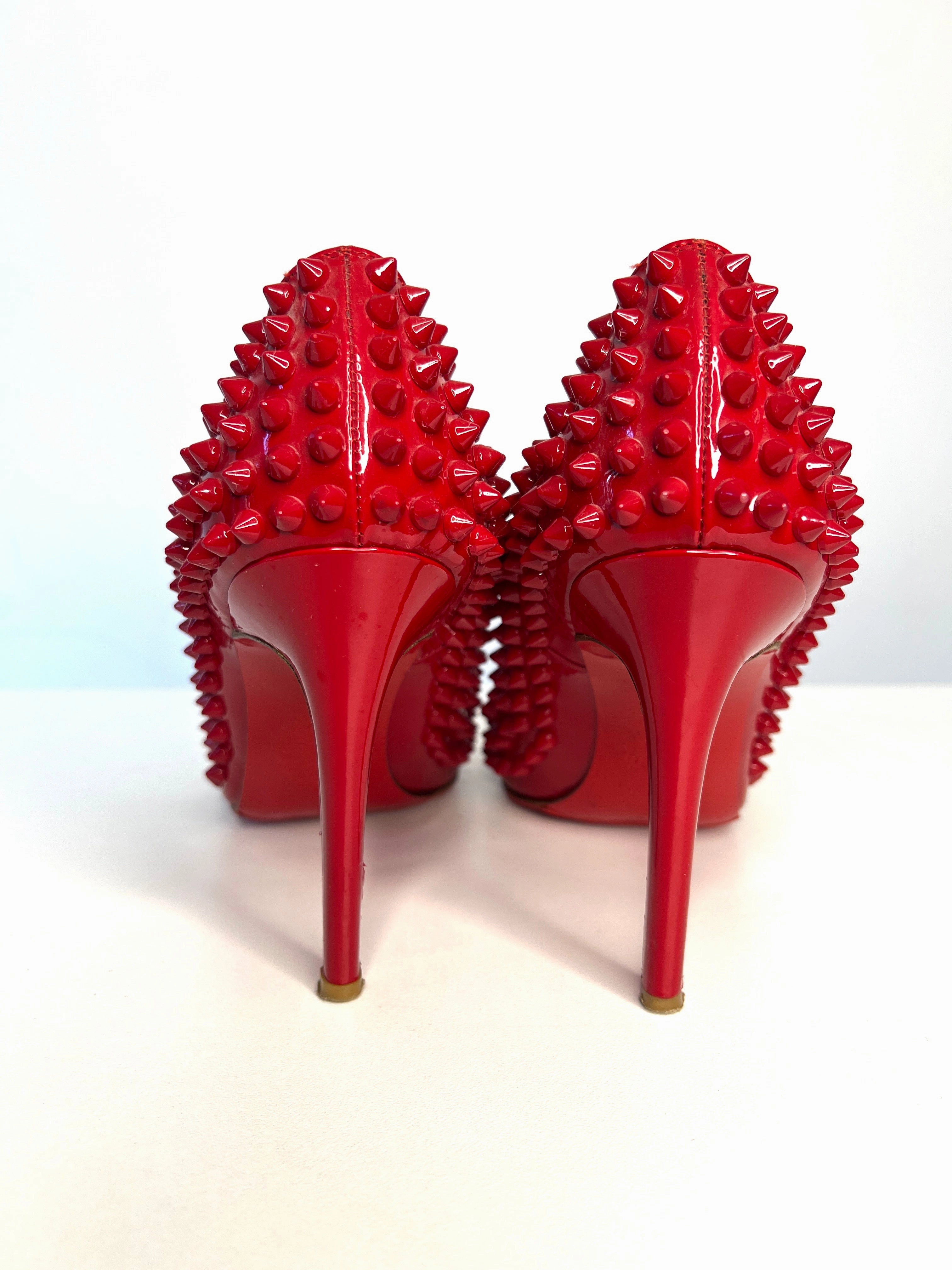 Christian Louboutin Pigalle Spike 100 Red Patent Heels 37 UK4