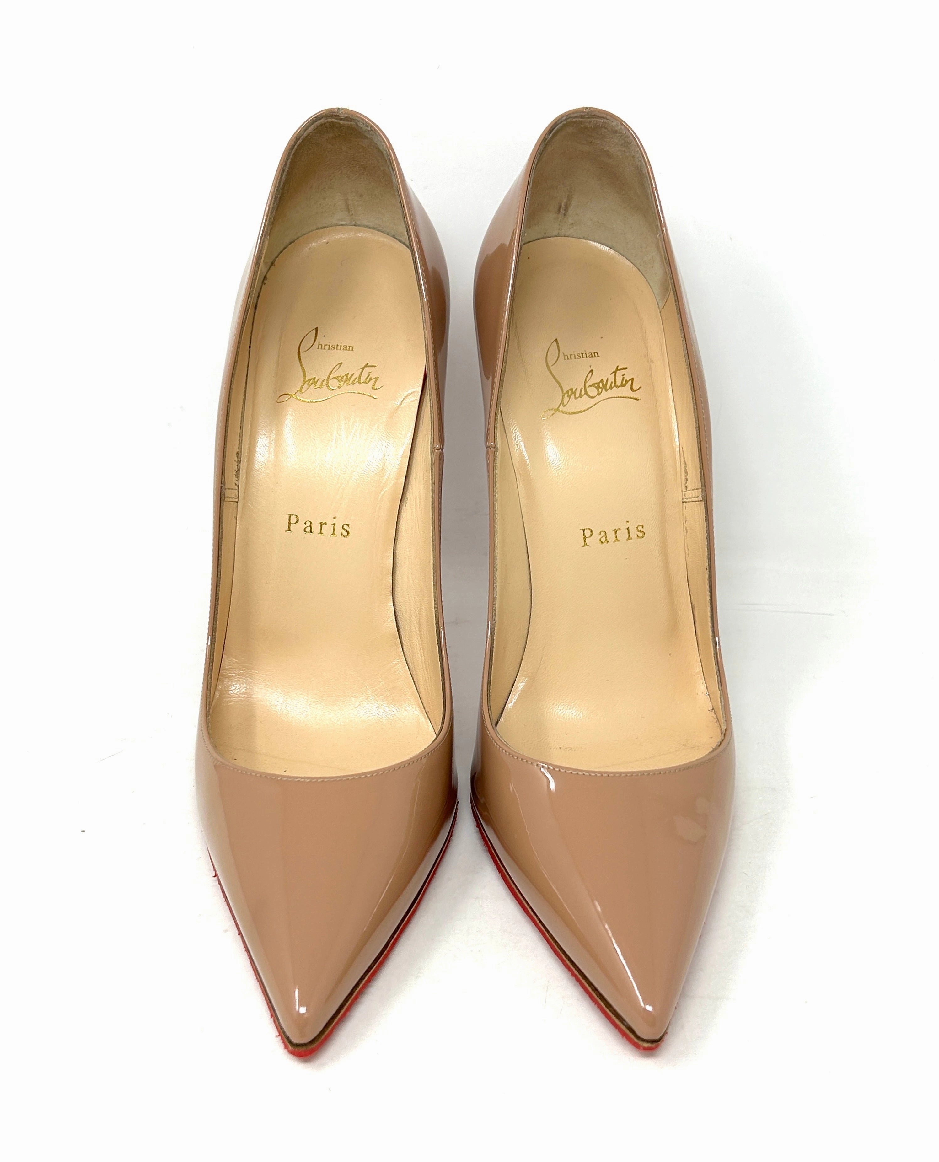 Christian Louboutin So Kate 120 Nude Patent Leather Pump Heels 39.5 UK 6.5