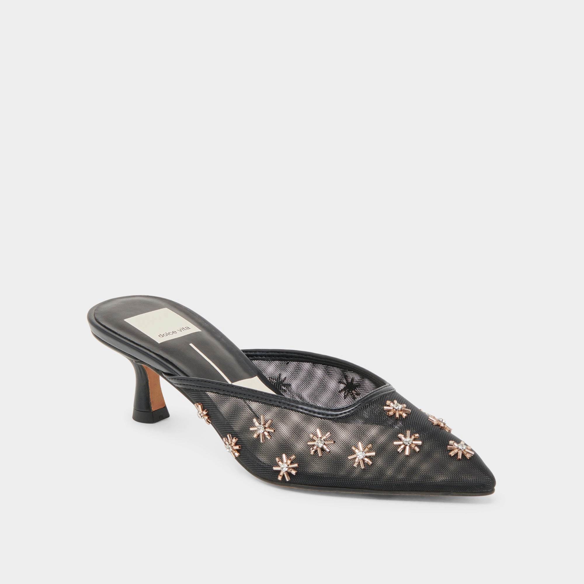 CLARA WIDE HEELS BLACK MESH