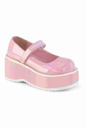 DOLLIE-01 Pink Hologram Patent Mary Janes