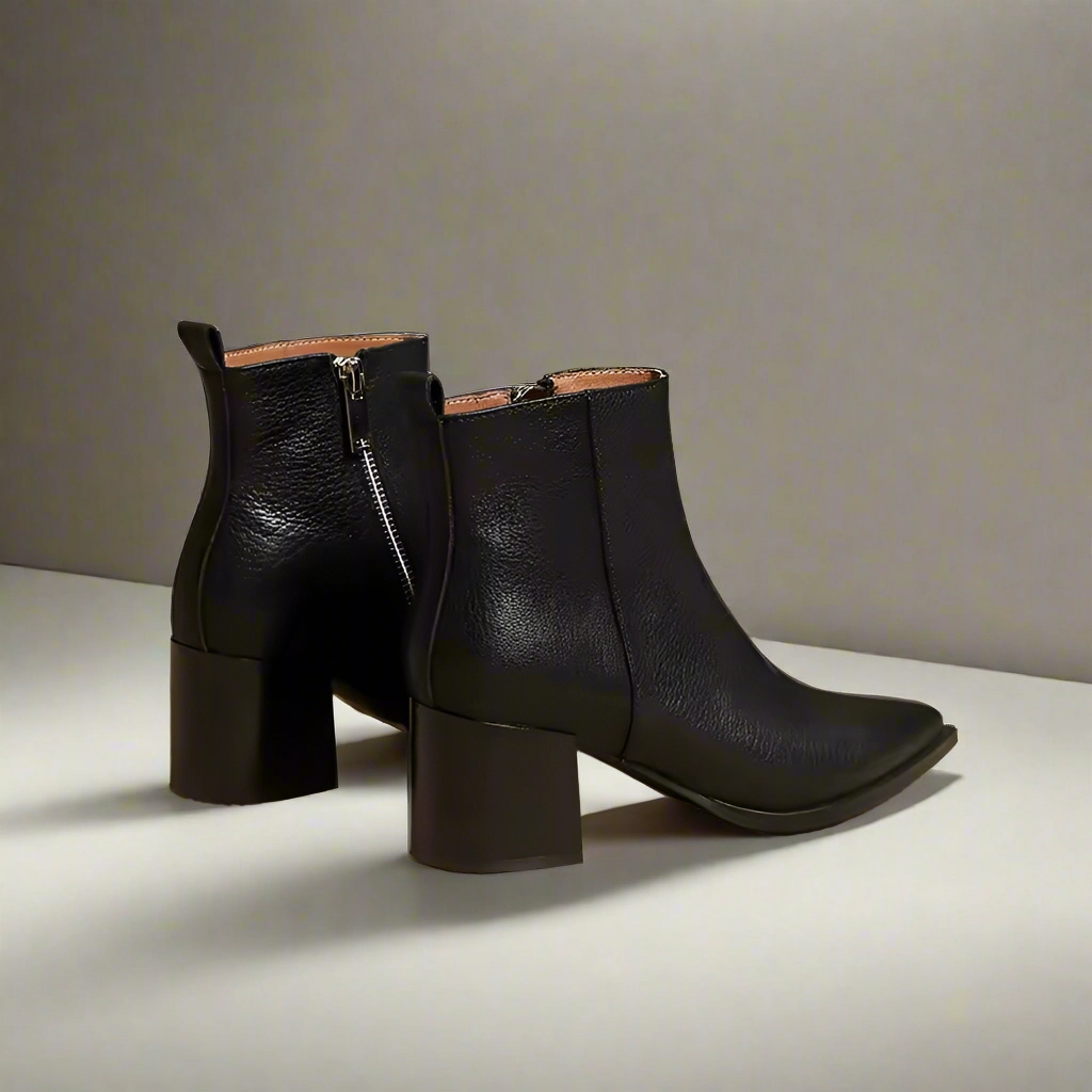 Elizabeth Black Side-Zip Chunky Ankle Boots