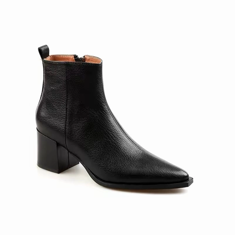 Elizabeth Black Side-Zip Chunky Ankle Boots