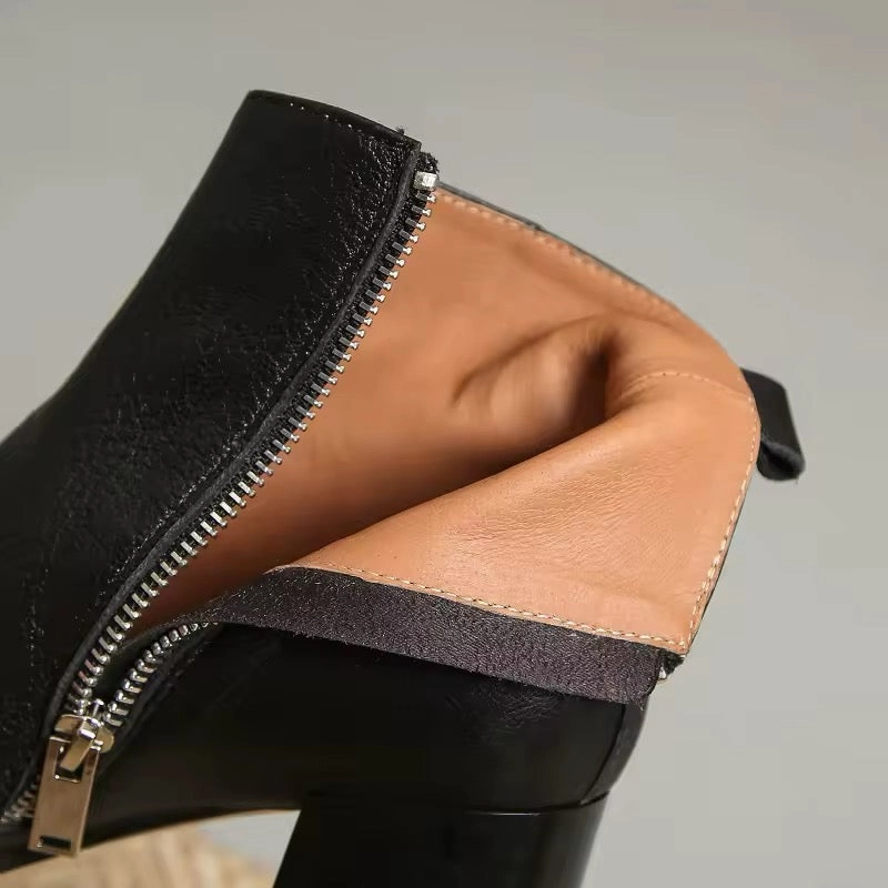 Elizabeth Black Side-Zip Chunky Ankle Boots