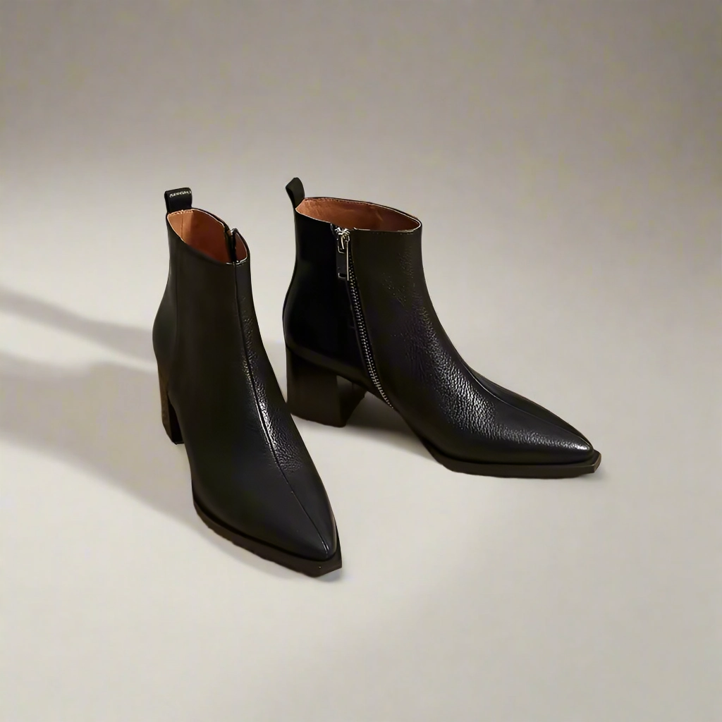 Elizabeth Black Side-Zip Chunky Ankle Boots