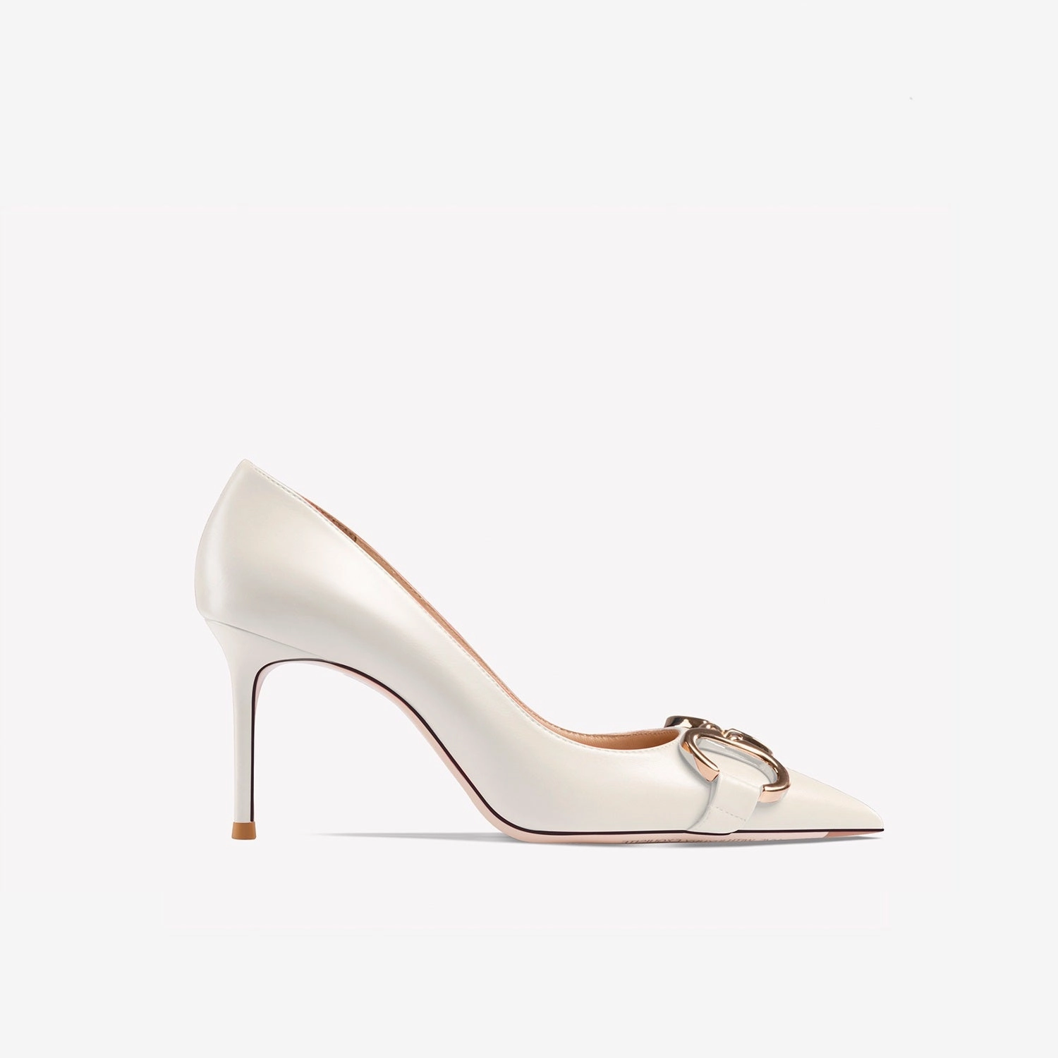 Ellie Buckle Leather Cream-White Heels