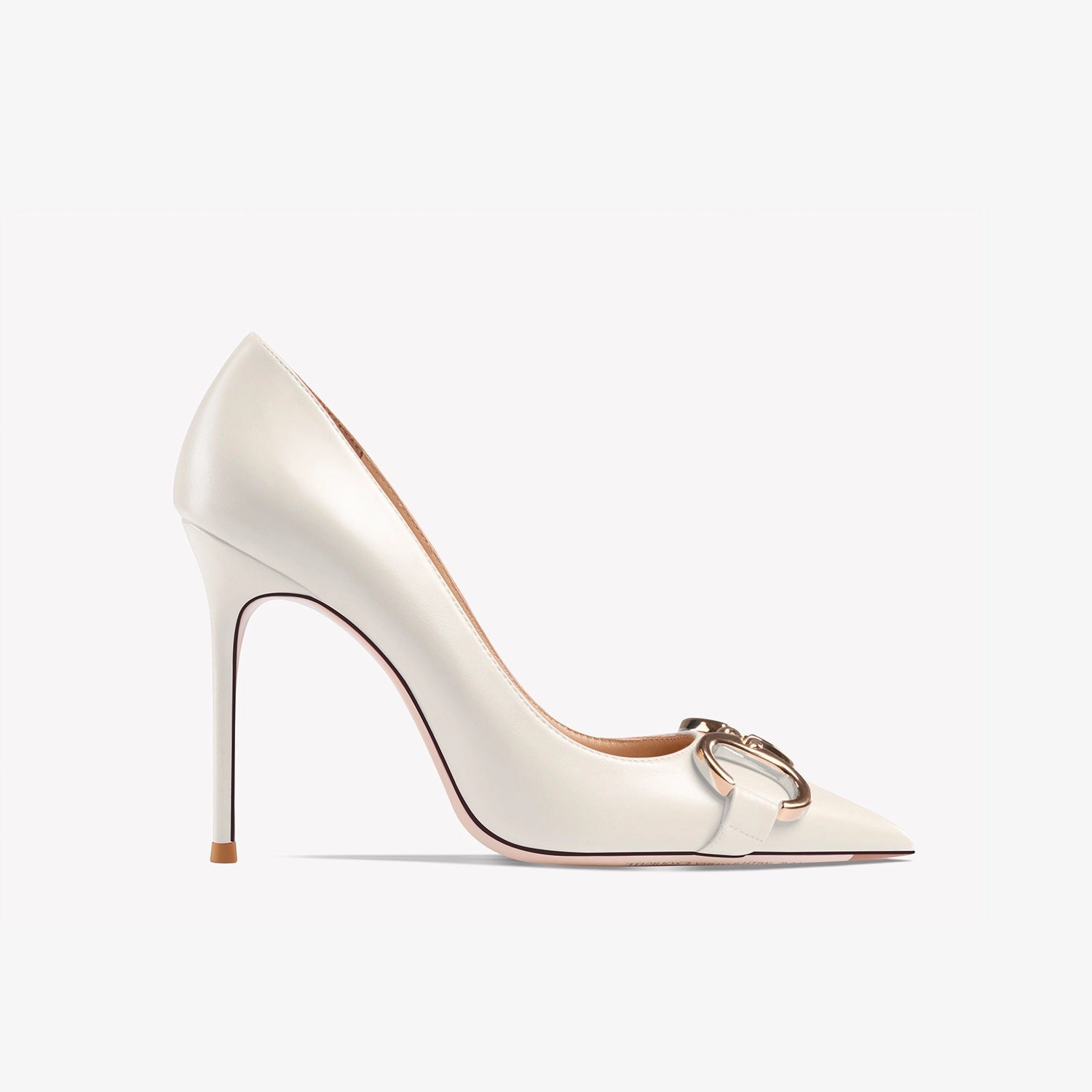 Ellie Buckle Leather Cream-White Heels