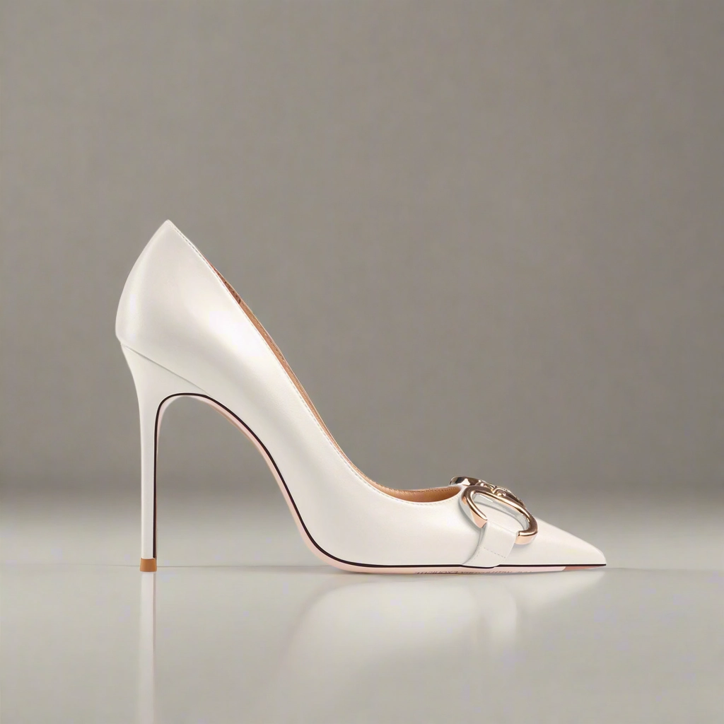Ellie Buckle Leather Cream-White Heels