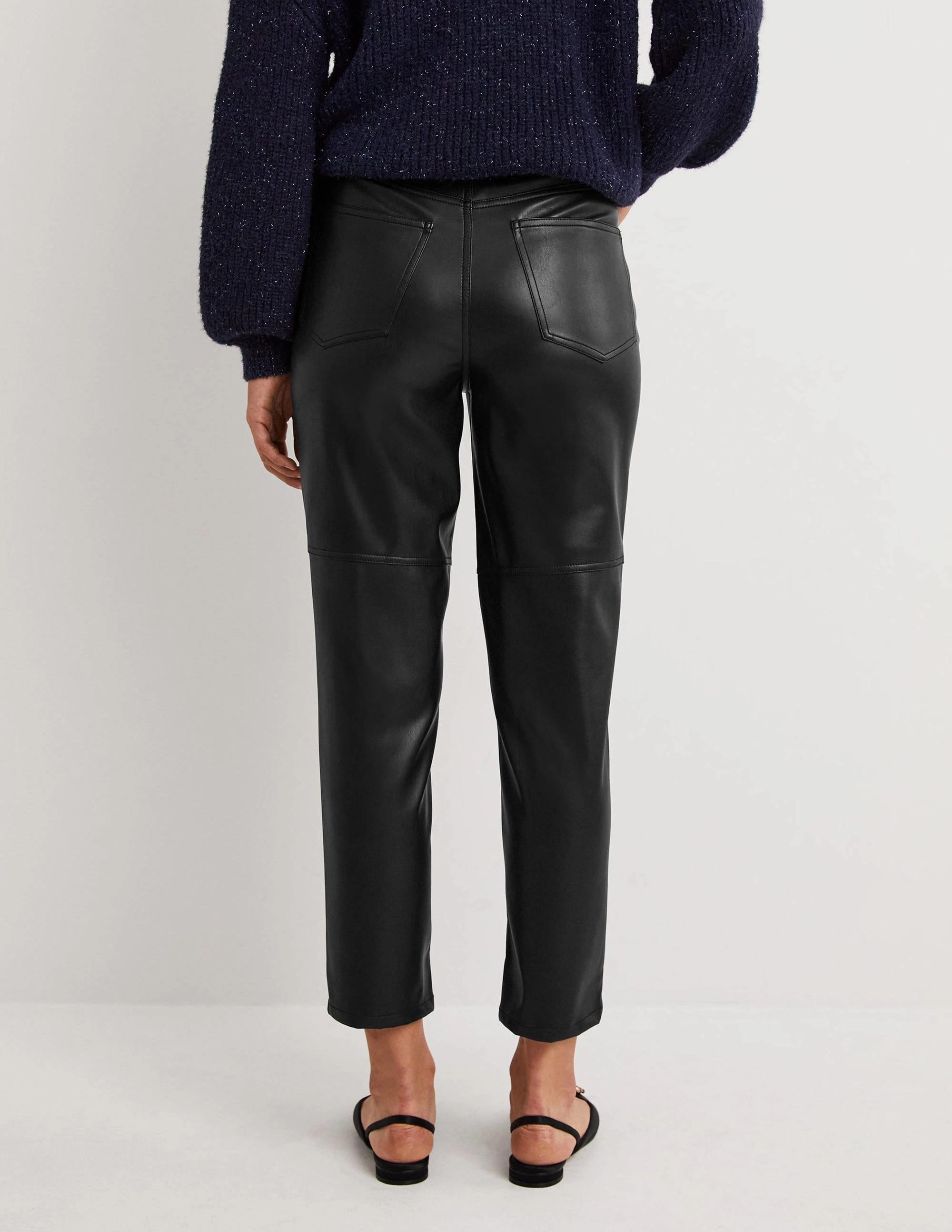 Faux Leather Straight Trousers-Black