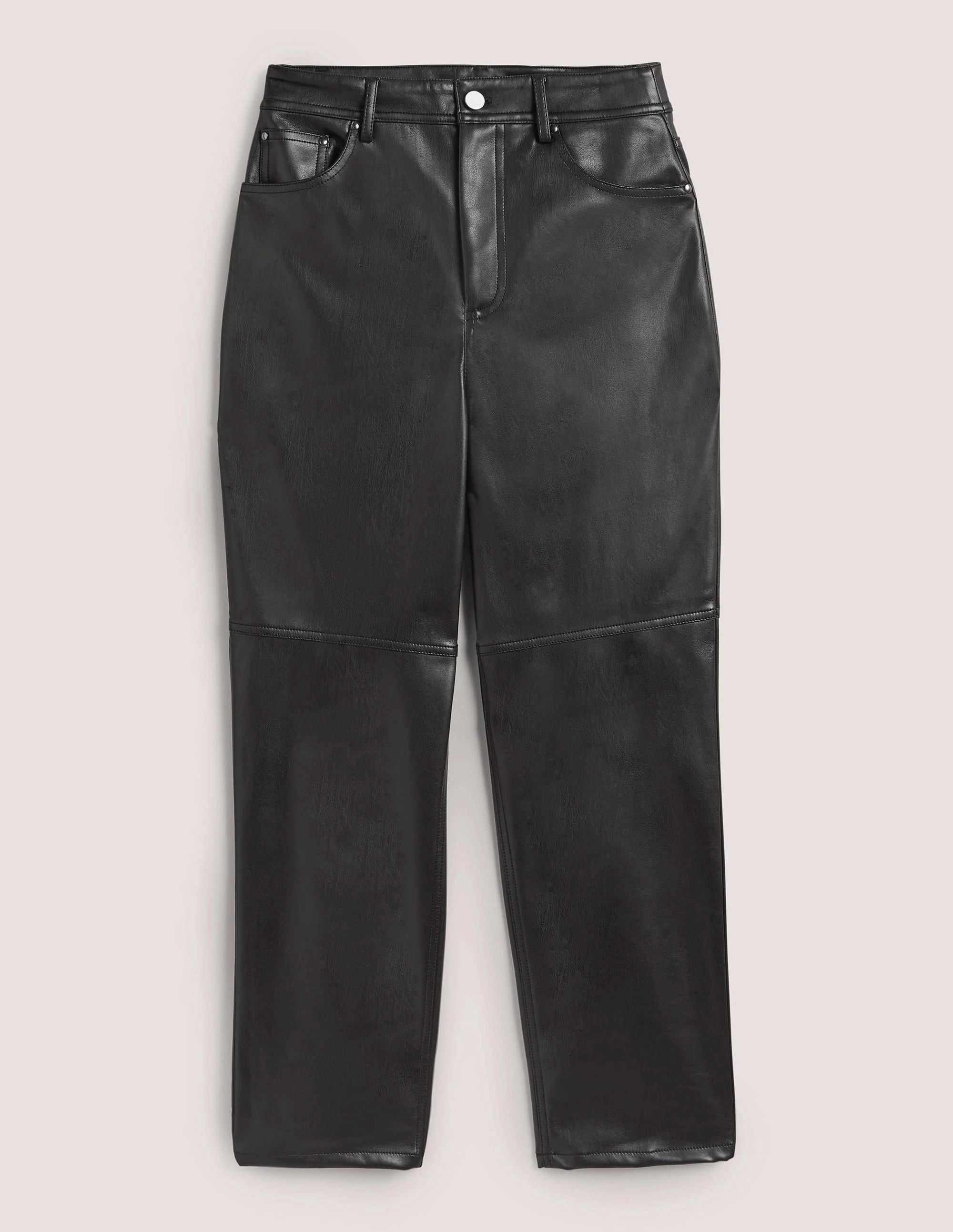 Faux Leather Straight Trousers-Black