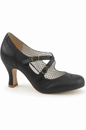 FLAPPER-35 Pump  | Black Faux Leather