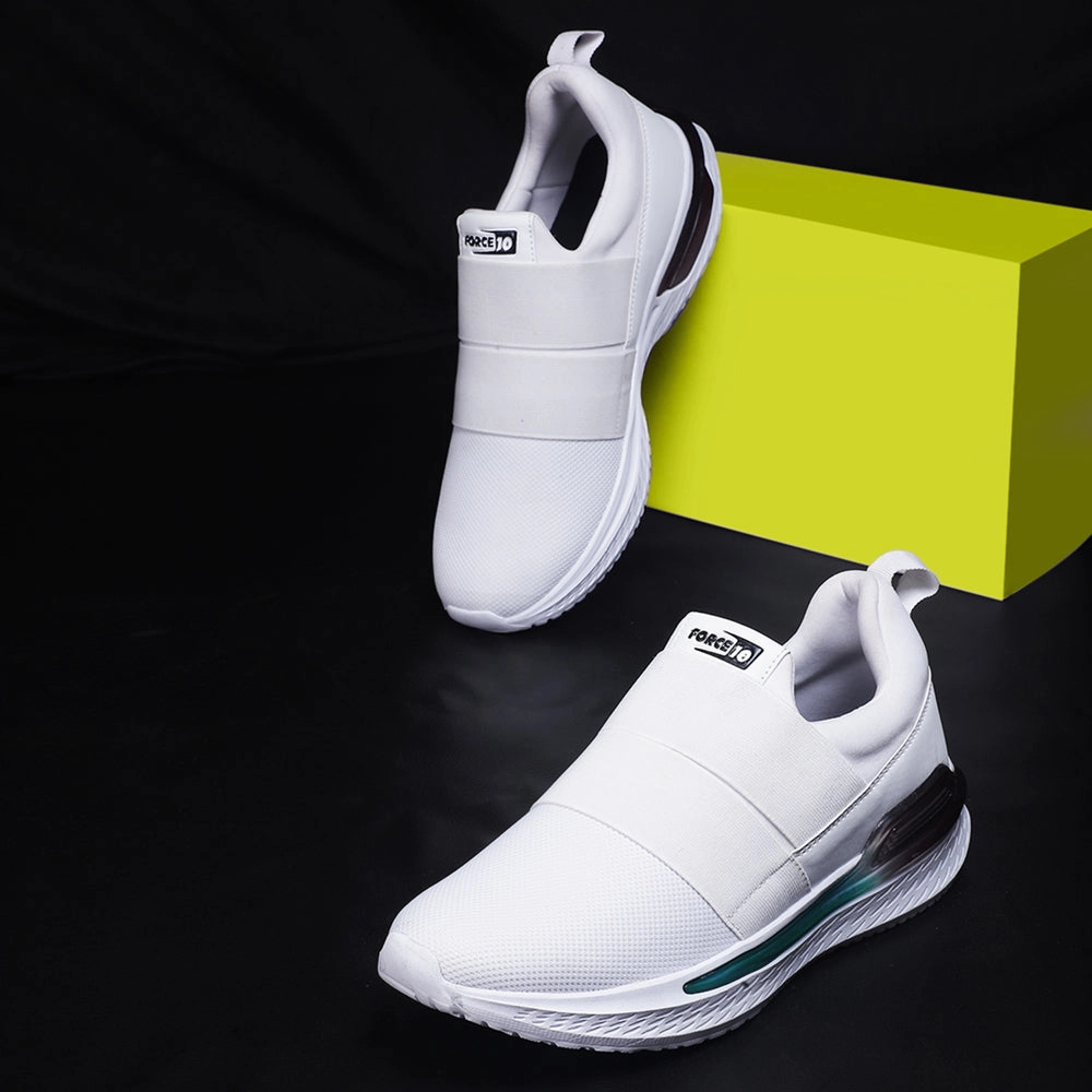 Force 10 White Sports Non Lacing Walking Shoes For Men BLAKES-2E By Liberty