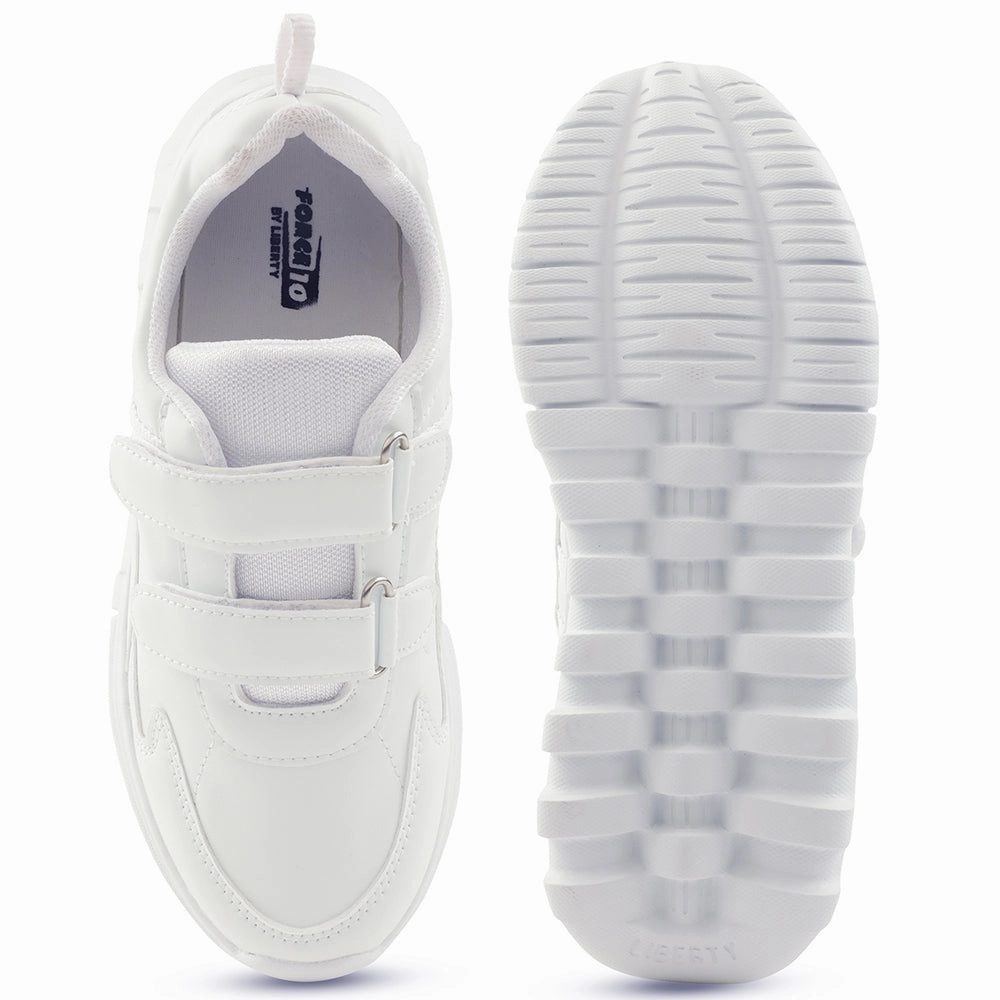 Force 10 White Velcro Uniform School Shoes For Kids 9906-02T-V By Liberty