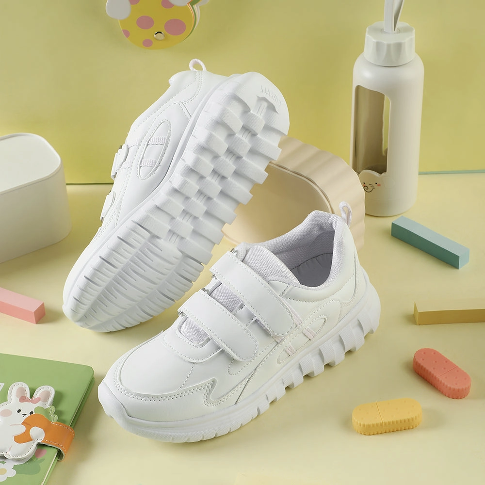 Force 10 White Velcro Uniform School Shoes For Kids 9906-02T-V By Liberty