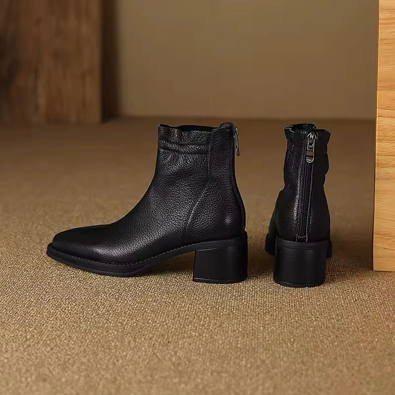 Kiara Beige Block Heels Ankle Boots