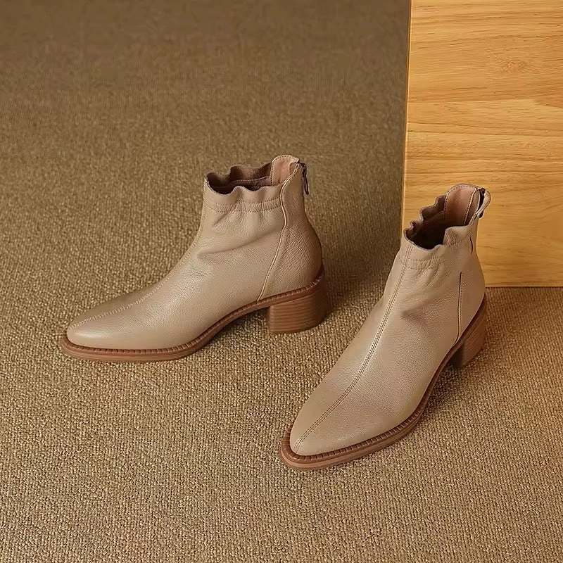 Kiara Beige Block Heels Ankle Boots