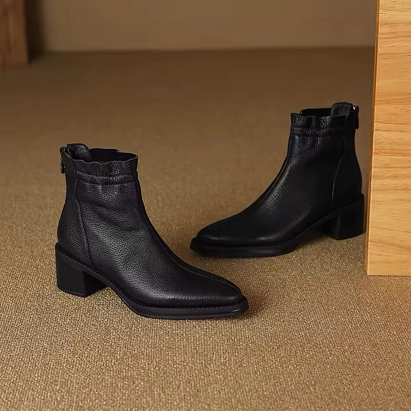 Kiara Beige Block Heels Ankle Boots