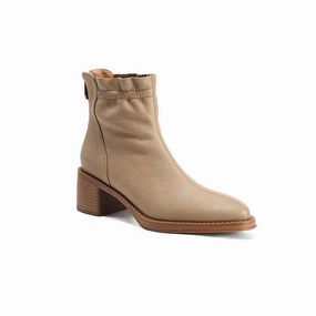 Kiara Beige Block Heels Ankle Boots