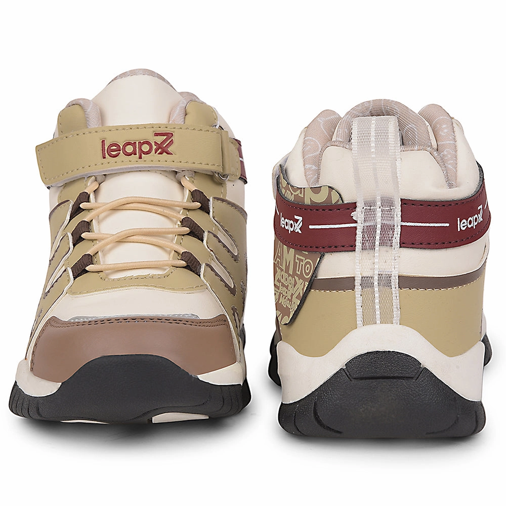 Leap7x Beige Sports Non Lacing Walking Shoes For Kids CANON-1V By Liberty