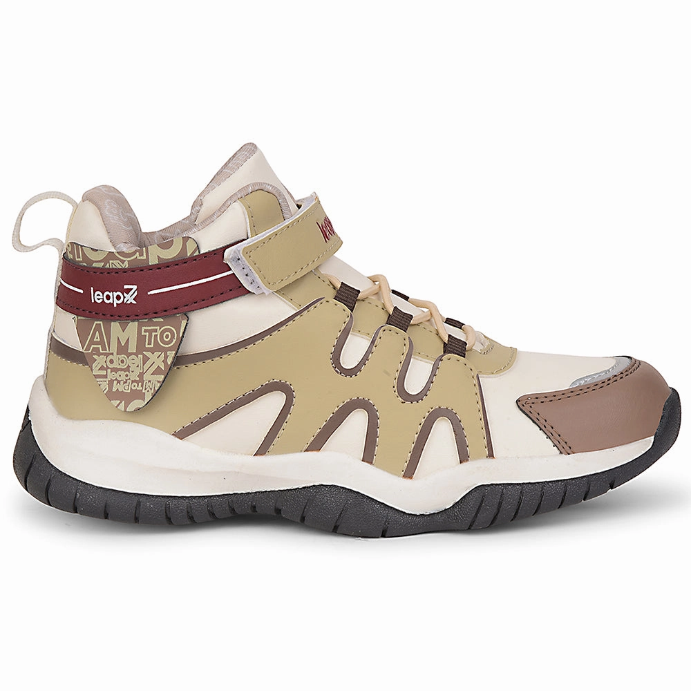 Leap7x Beige Sports Non Lacing Walking Shoes For Kids CANON-1V By Liberty